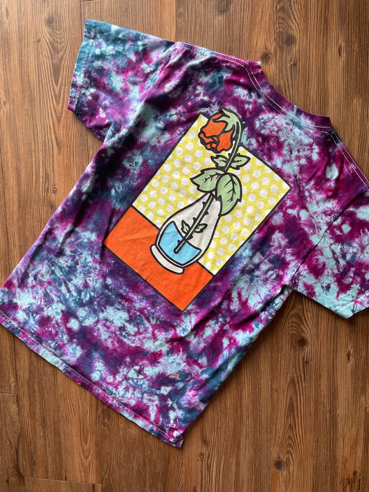 MEDIUM Men’s Rose Galaxy Tie Dye T-Shirt | Shades of Pink and Purple Crumpled Tie Dye Short Sleeve Top