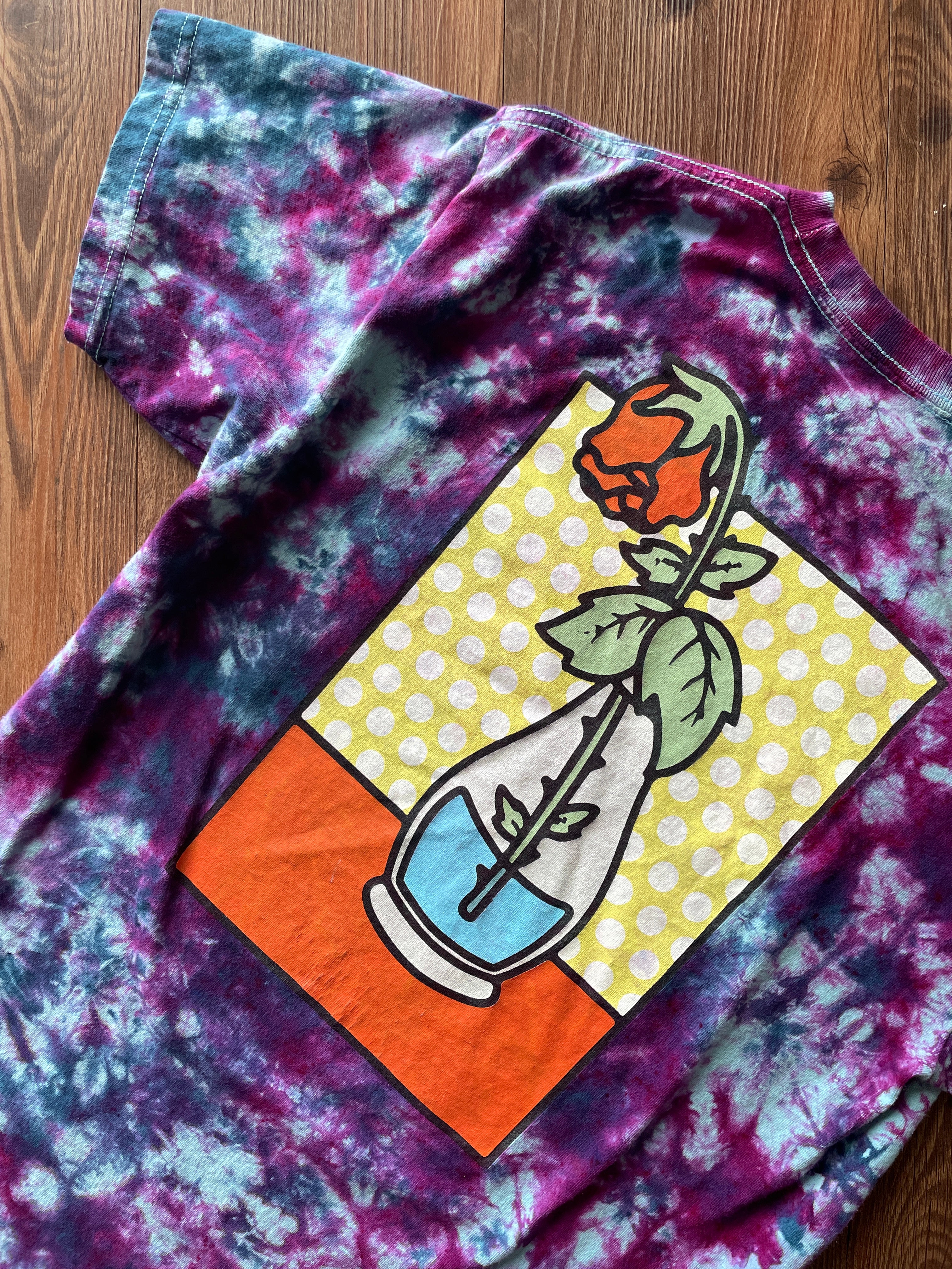 MEDIUM Men’s Rose Galaxy Tie Dye T-Shirt | Shades of Pink and Purple Crumpled Tie Dye Short Sleeve Top