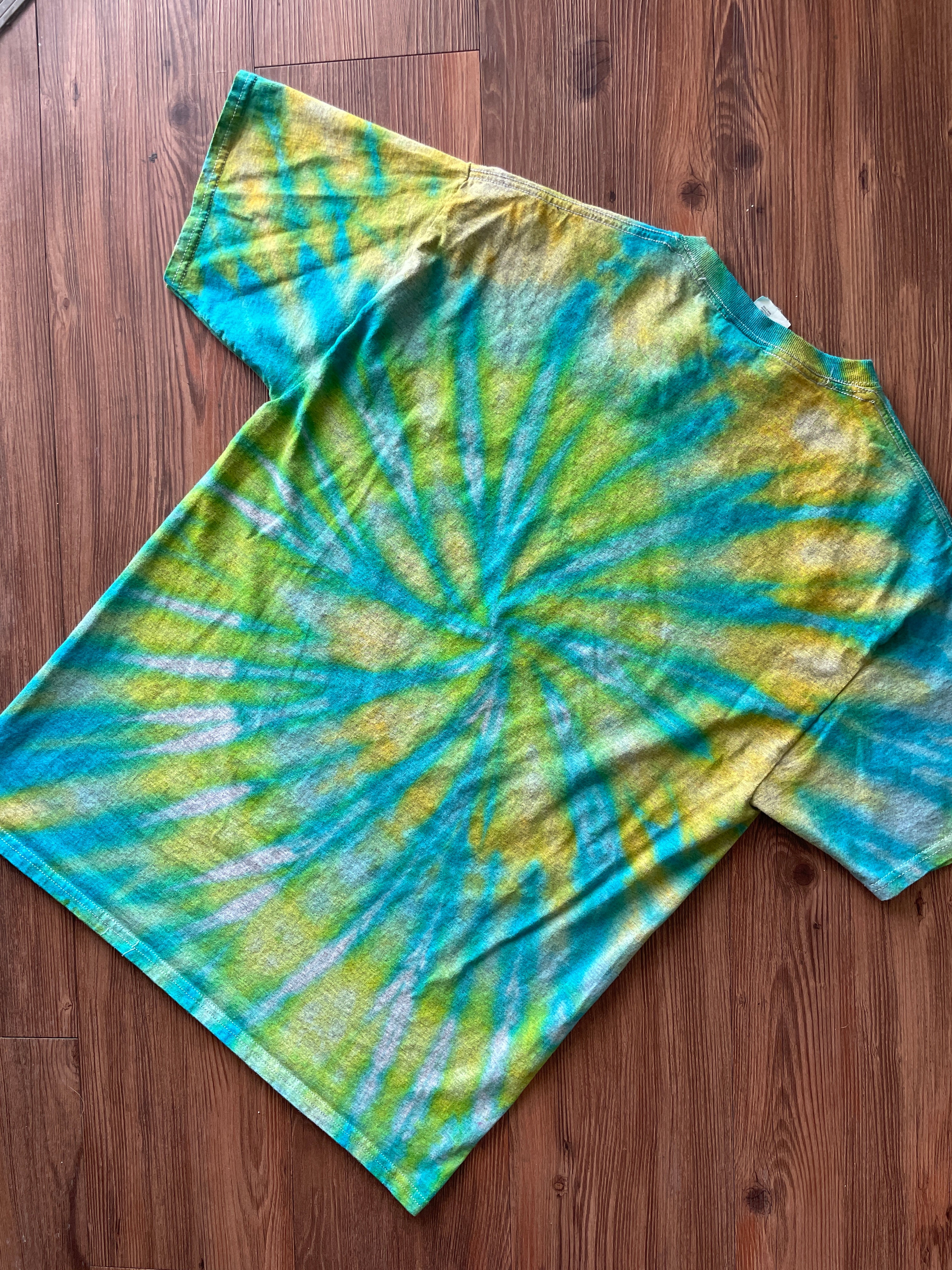 Large Men’s Corona Game On, Lime In Tie Dye T-Shirt | Shades of Blue and Green Spiral Tie Dye Short Sleeve Top