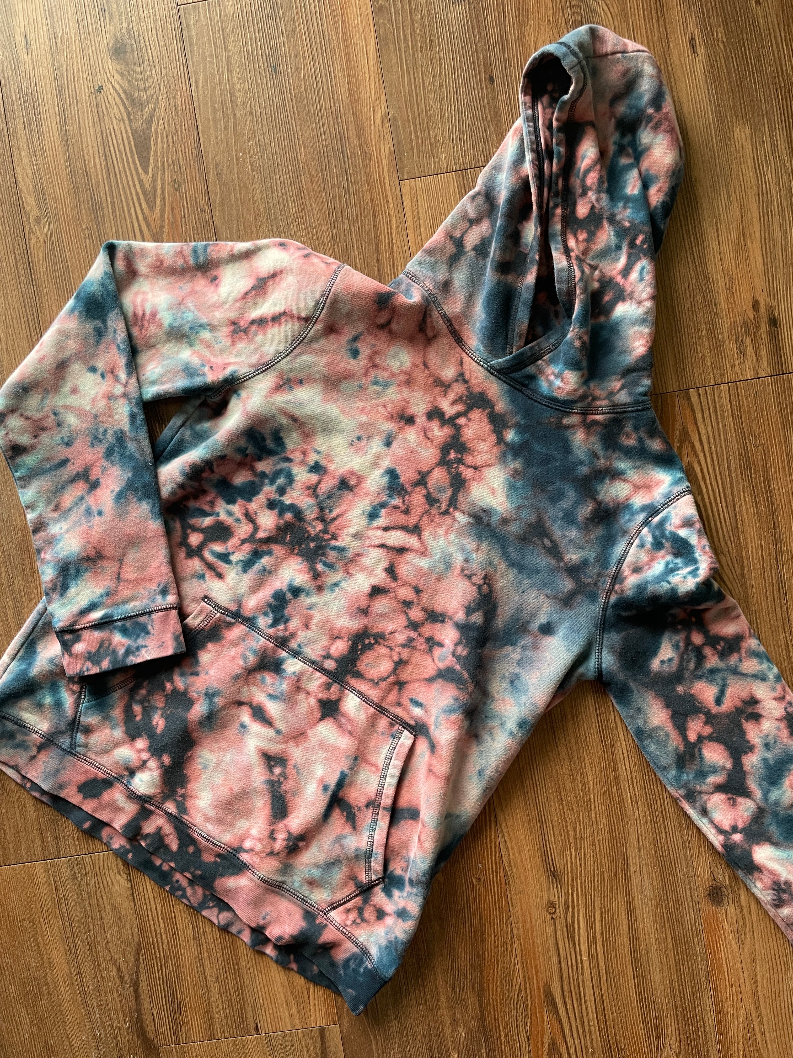 MEDIUM Women's Land's End Shades of Blue Galaxy Reverse Tie Dye Hoodie