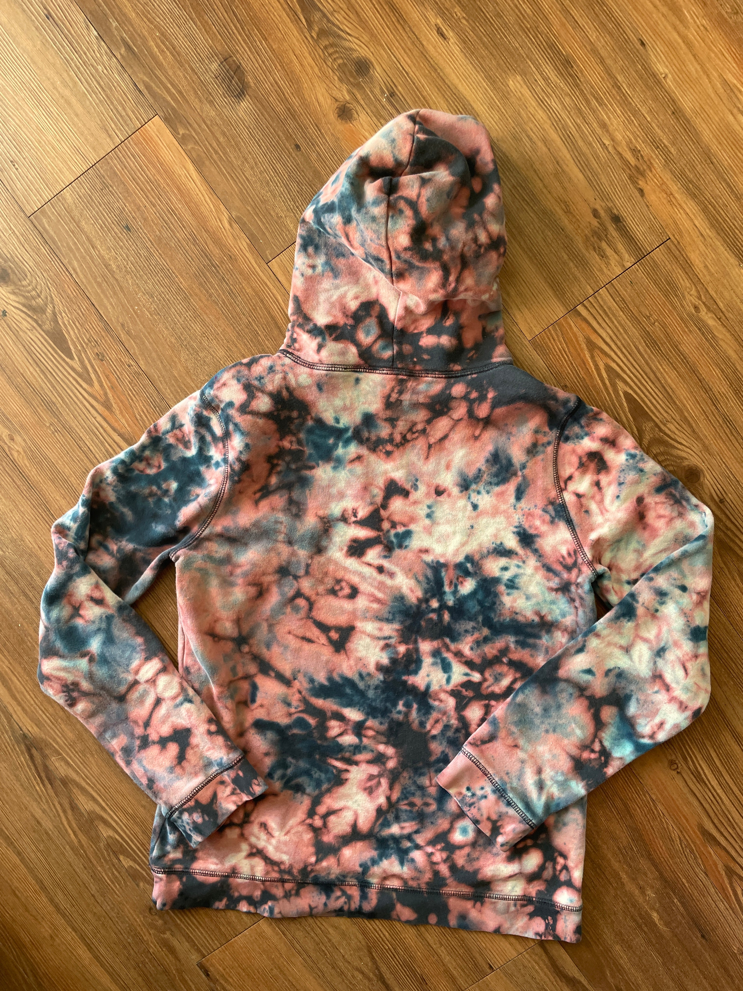 MEDIUM Women's Land's End Shades of Blue Galaxy Reverse Tie Dye Hoodie