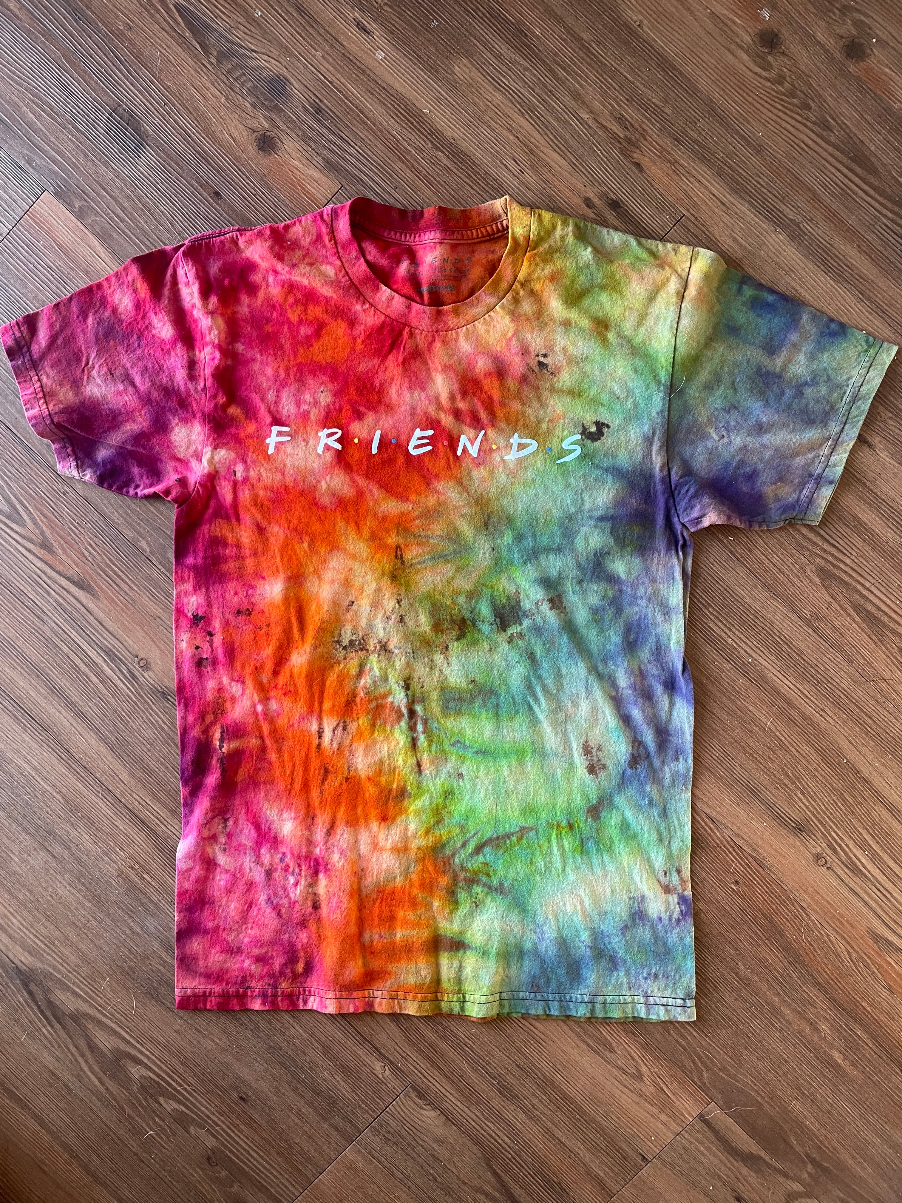 Medium Men’s Friends Handmade Tie Dye T-Shirt | Rainbow Bleach Reverse Galaxy Tie Dye Short Sleeve