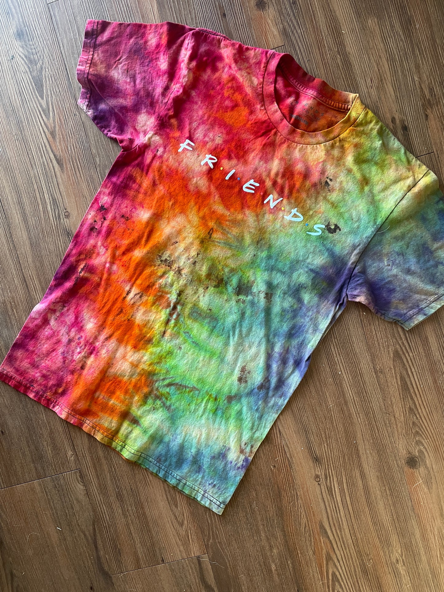 Medium Men’s Friends Handmade Tie Dye T-Shirt | Rainbow Bleach Reverse Galaxy Tie Dye Short Sleeve