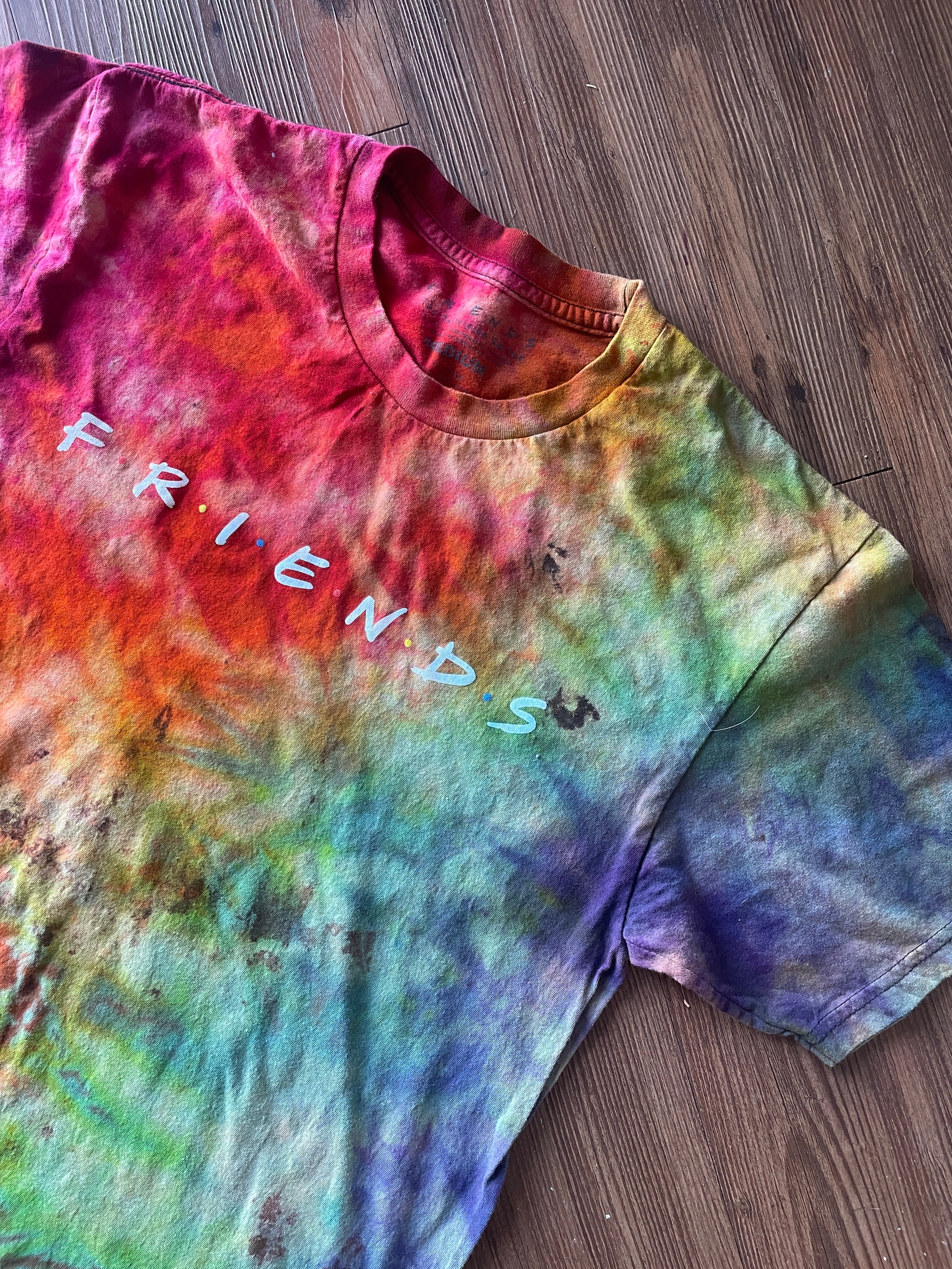 Medium Men’s Friends Handmade Tie Dye T-Shirt | Rainbow Bleach Reverse Galaxy Tie Dye Short Sleeve