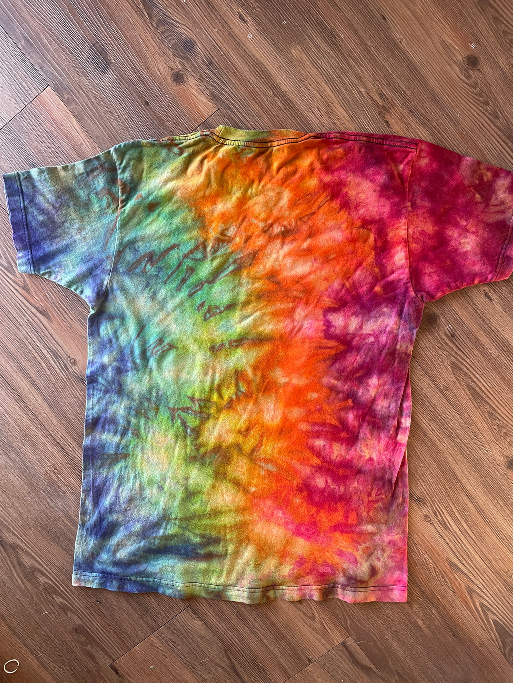Large Men’s Dunder Mifflin Parkour Handmade Tie Dye T-Shirt | The Office Rainbow Reverse Galaxy Short Sleeve