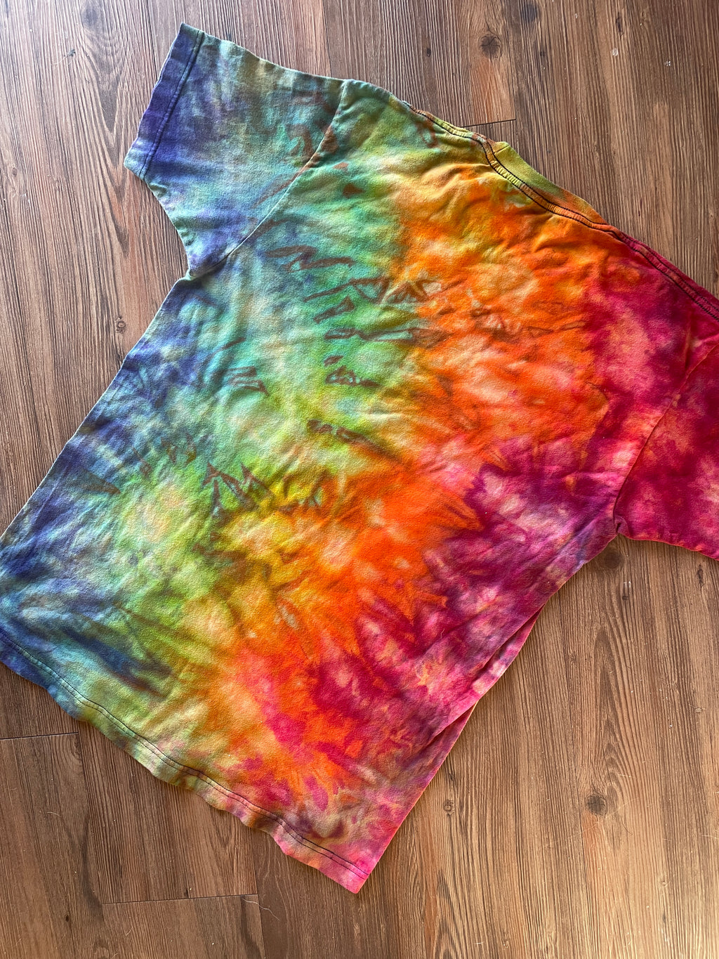 Large Men’s Dunder Mifflin Parkour Handmade Tie Dye T-Shirt | The Office Rainbow Reverse Galaxy Short Sleeve