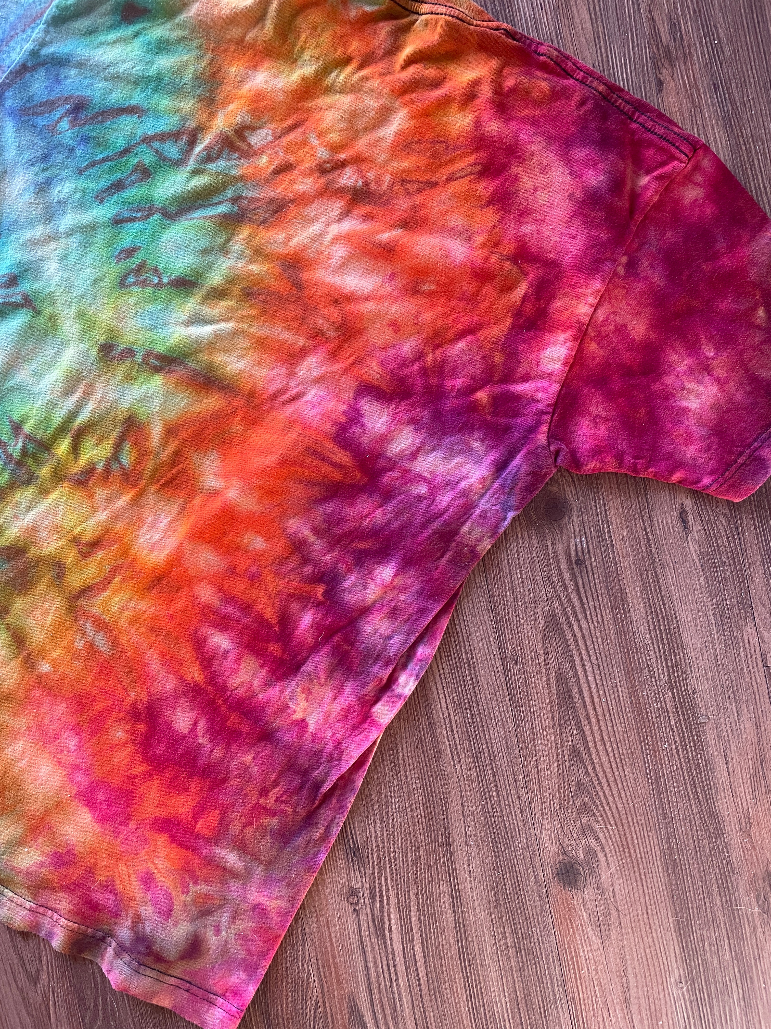 Large Men’s Dunder Mifflin Parkour Handmade Tie Dye T-Shirt | The Office Rainbow Reverse Galaxy Short Sleeve