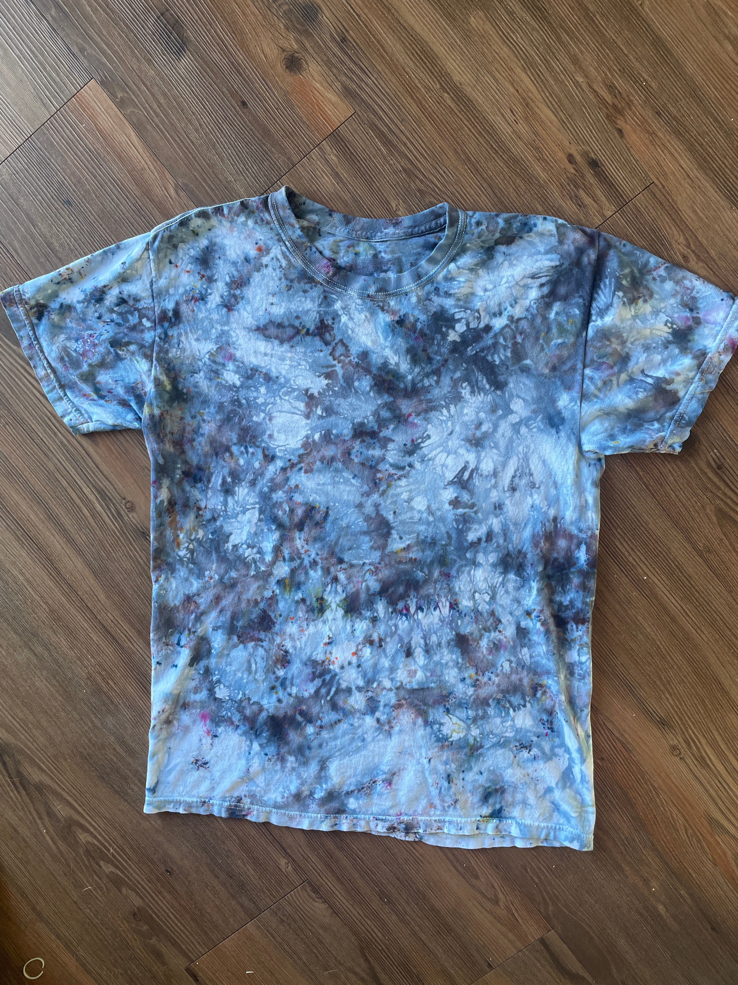 Small Men’s Marble Dye Handmade Tie Dye T-Shirt | White, Grey, and Black Galaxy Dye Short Sleeve