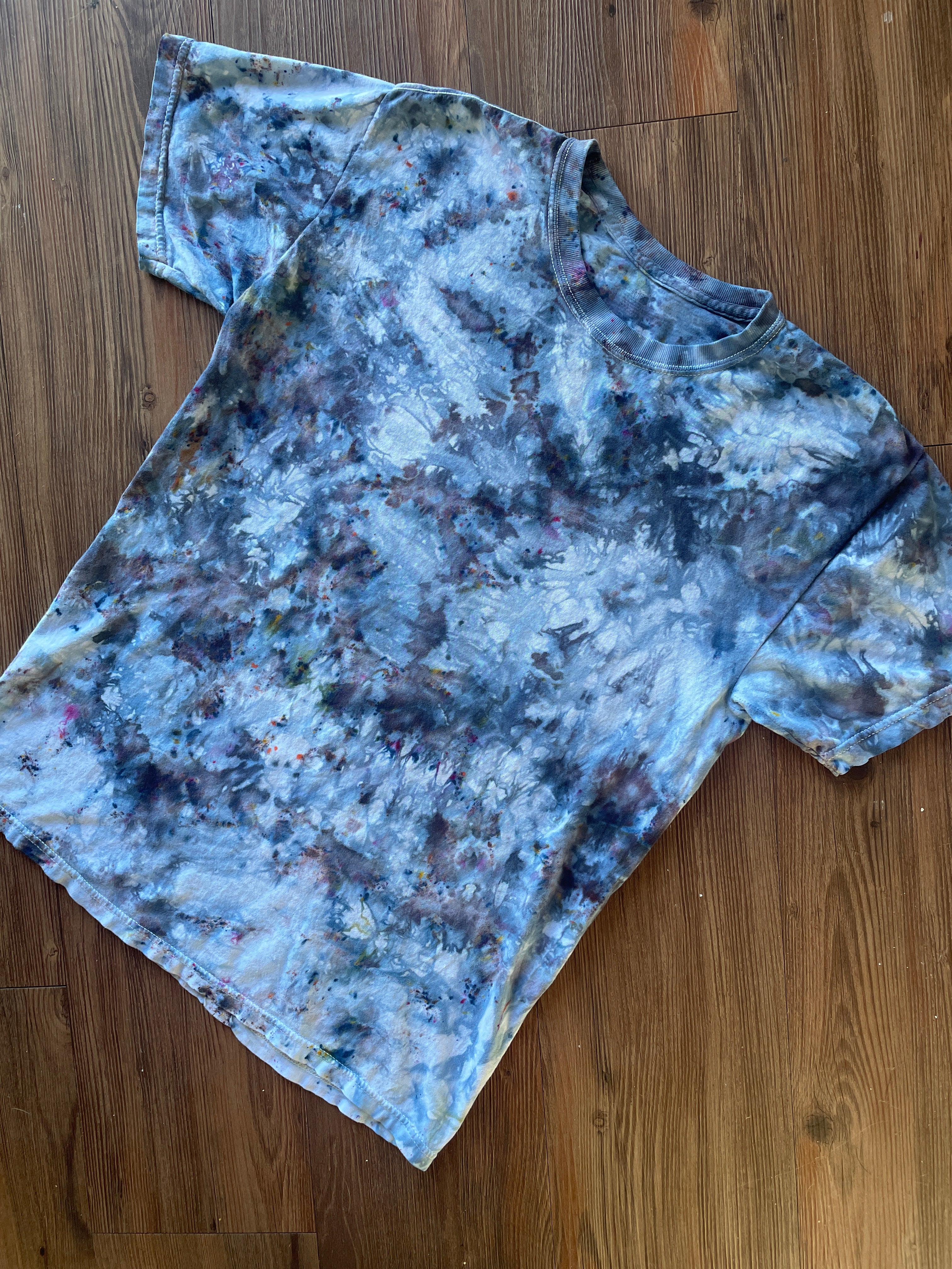 Small Men’s Marble Dye Handmade Tie Dye T-Shirt | White, Grey, and Black Galaxy Dye Short Sleeve