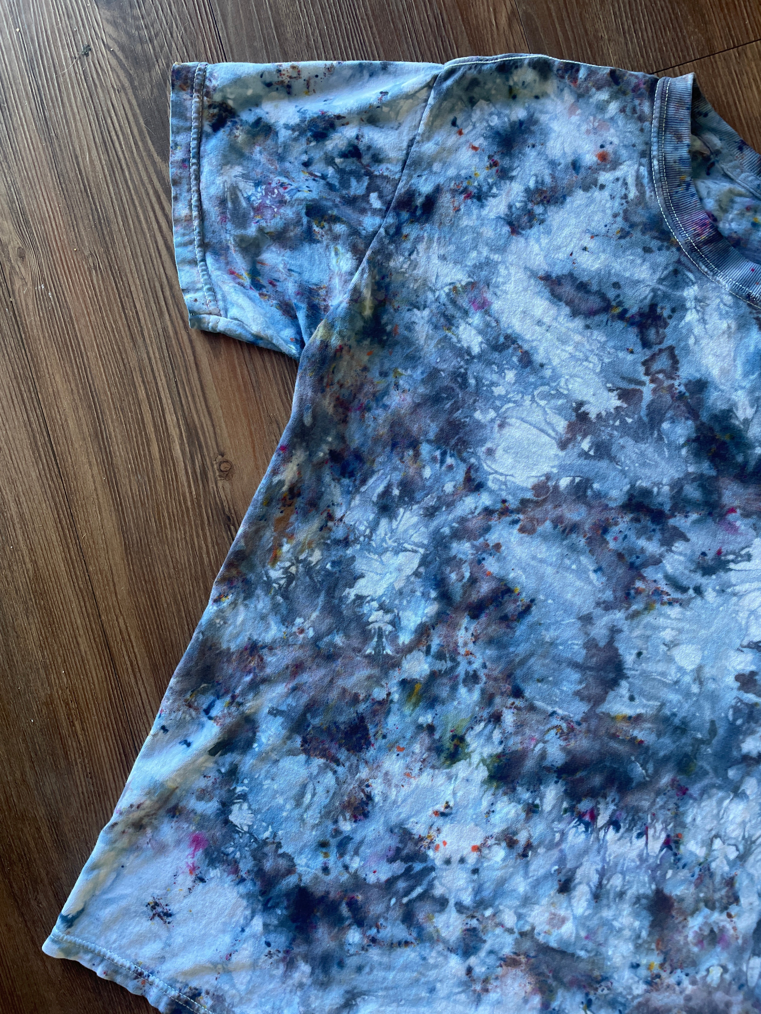 Small Men’s Marble Dye Handmade Tie Dye T-Shirt | White, Grey, and Black Galaxy Dye Short Sleeve