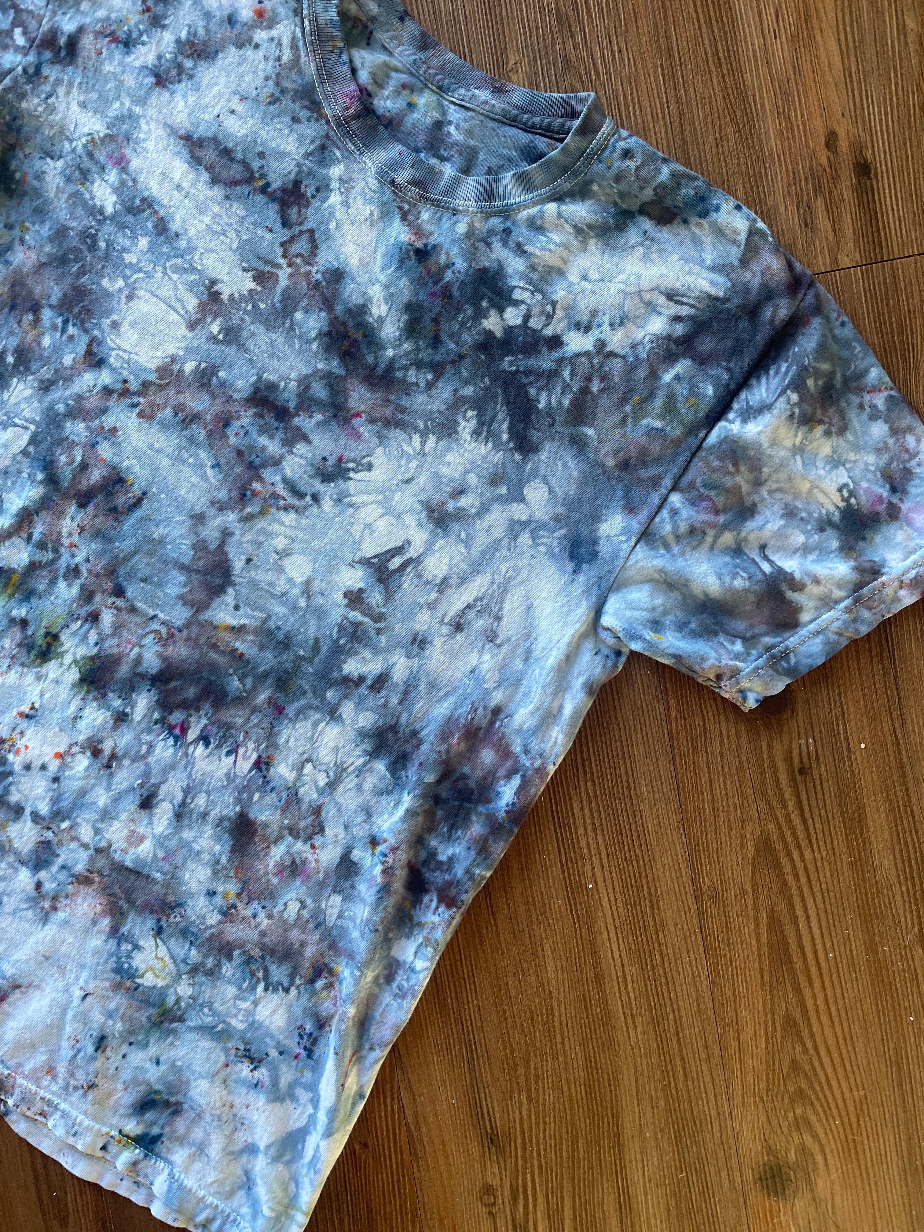 Small Men’s Marble Dye Handmade Tie Dye T-Shirt | White, Grey, and Black Galaxy Dye Short Sleeve