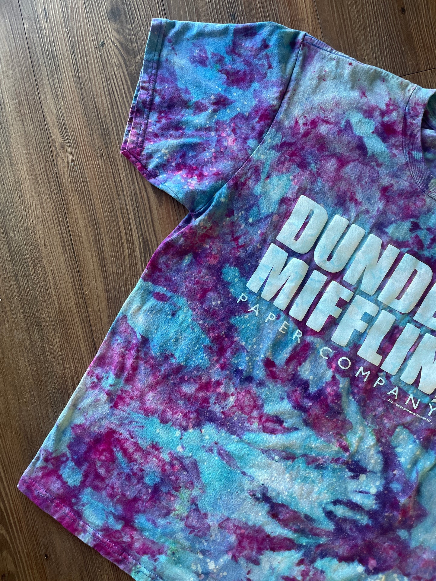 Large Men’s Dunder Mifflin Paper Handmade Tie Dye T-Shirt | The Office Galaxy Ice Dye Short Sleeve