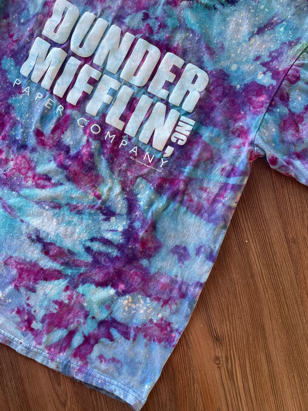 Large Men’s Dunder Mifflin Paper Handmade Tie Dye T-Shirt | The Office Galaxy Ice Dye Short Sleeve
