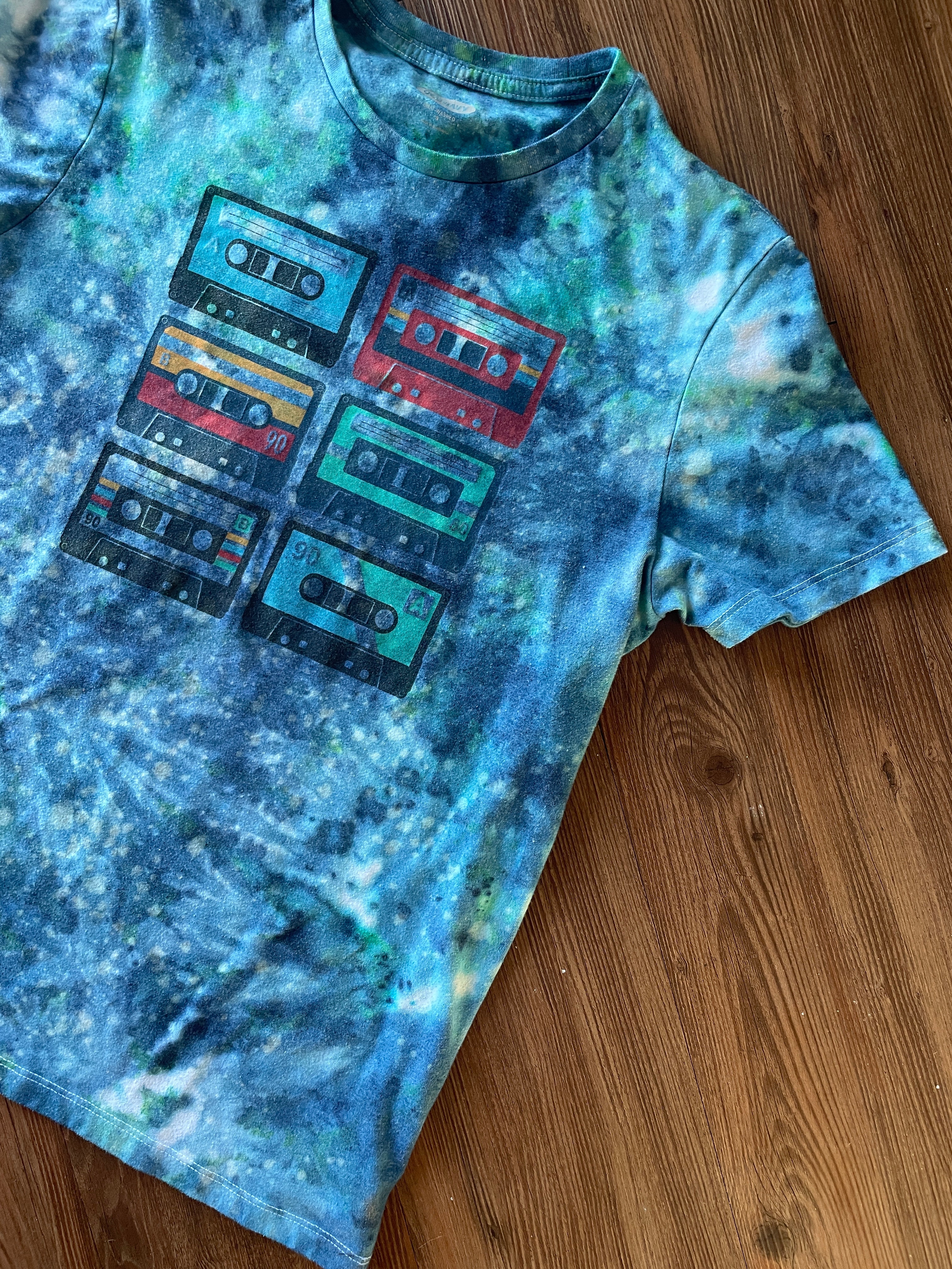 Small Unisex Cassette Tapes Handmade Tie Dye T-Shirt | Old Navy Galaxy Ice Dye Short Sleeve