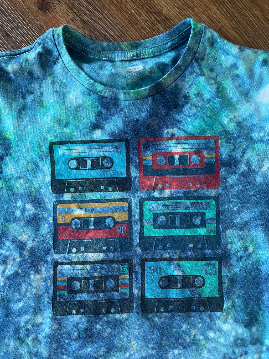 Small Unisex Cassette Tapes Handmade Tie Dye T-Shirt | Old Navy Galaxy Ice Dye Short Sleeve