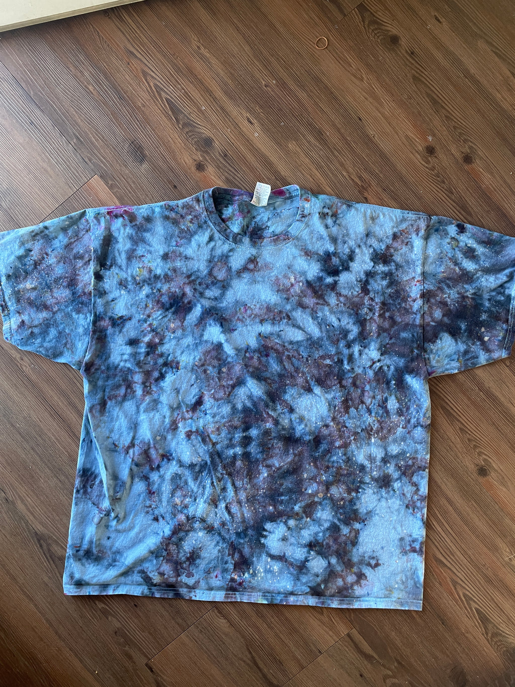 3XL Men’s Blue Marble Dye Handmade Tie Dye T-Shirt | Blue, Grey, and Black Galaxy Dye Short Sleeve