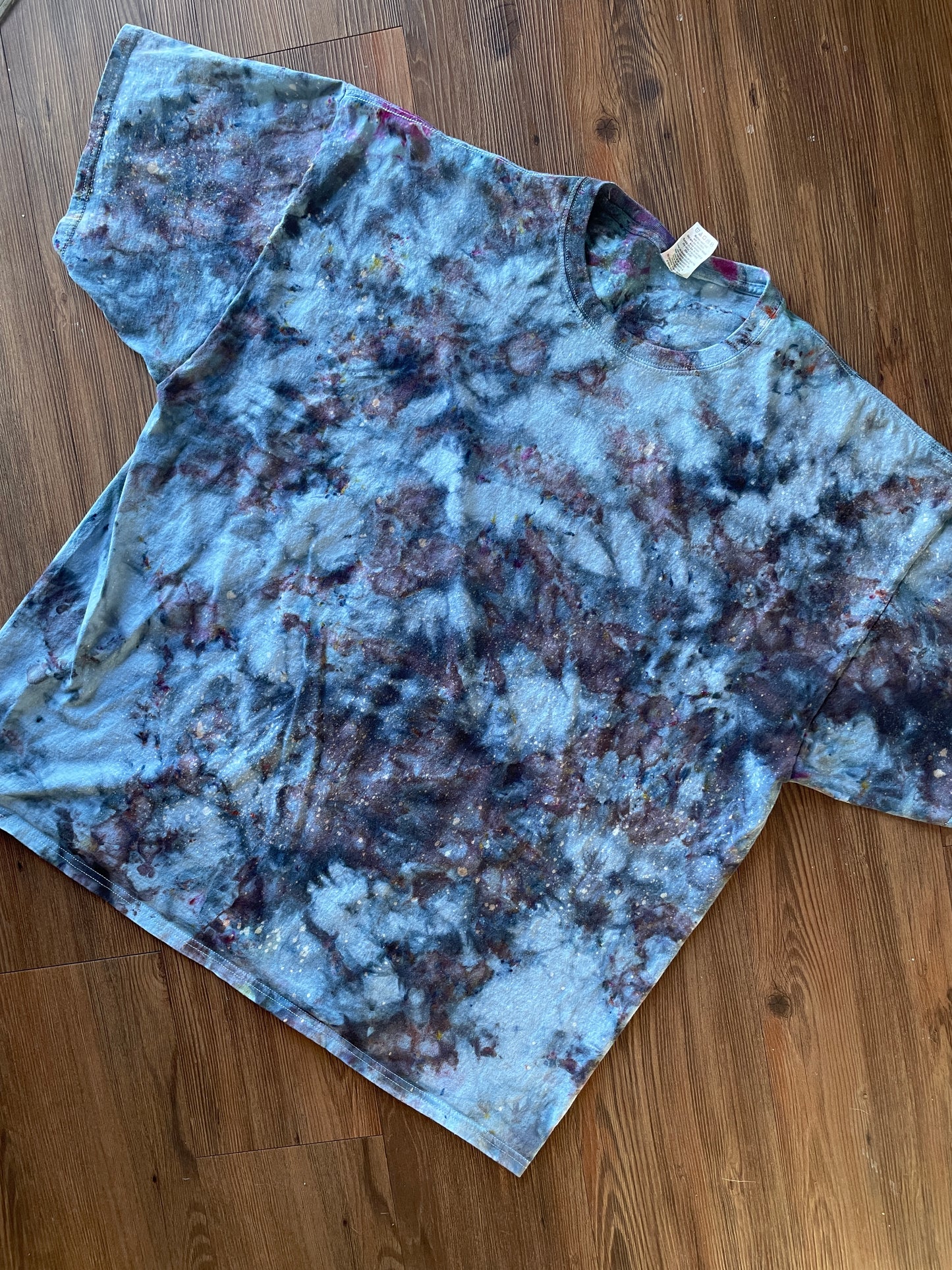 3XL Men’s Blue Marble Dye Handmade Tie Dye T-Shirt | Blue, Grey, and Black Galaxy Dye Short Sleeve