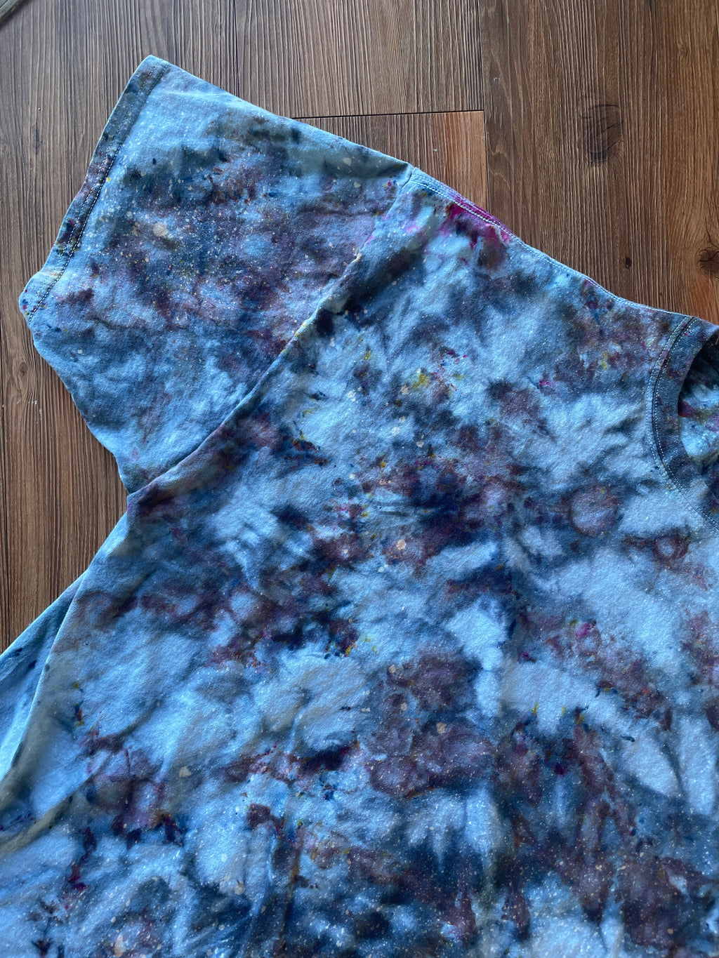 3XL Men’s Blue Marble Dye Handmade Tie Dye T-Shirt | Blue, Grey, and Black Galaxy Dye Short Sleeve