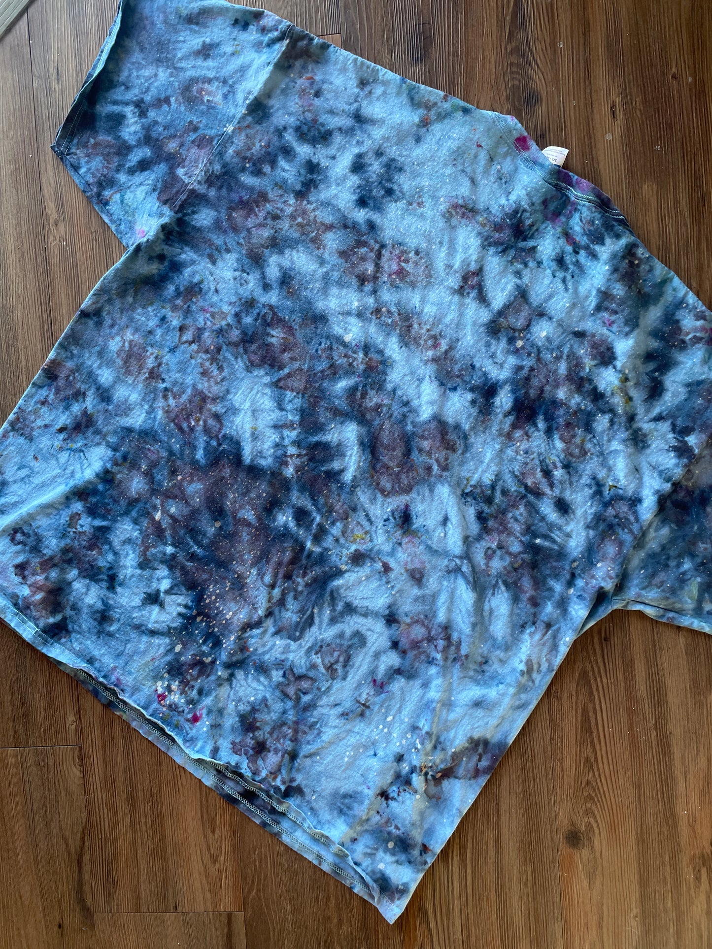 3XL Men’s Blue Marble Dye Handmade Tie Dye T-Shirt | Blue, Grey, and Black Galaxy Dye Short Sleeve