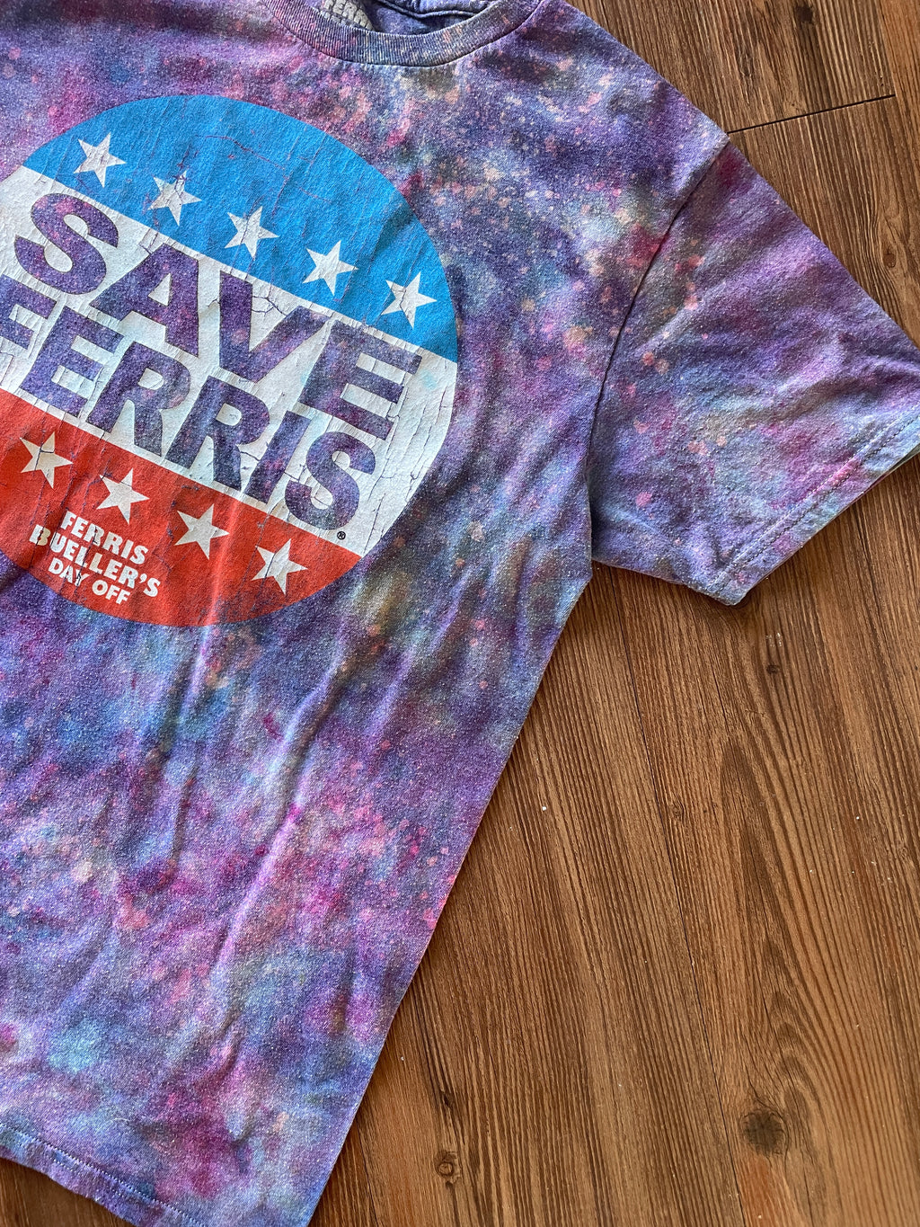 Medium Women’s Save Ferris Handmade Galaxy Tie Dye T-Shirt | Ferris Bueller’s Day Off Reverse Galaxy Short Sleeve