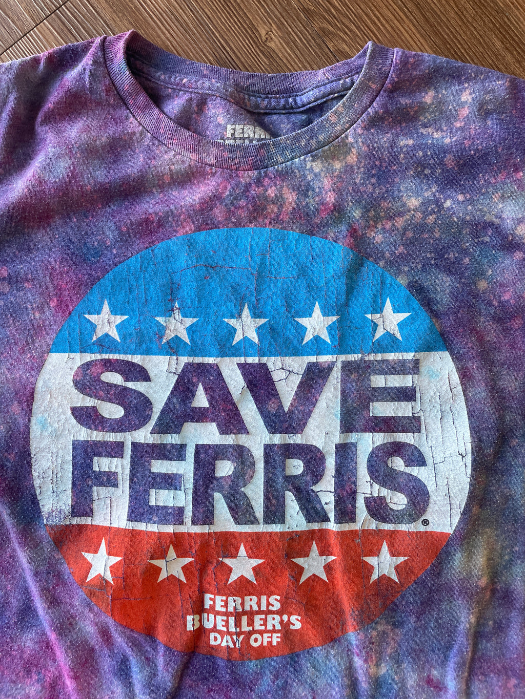 Medium Women’s Save Ferris Handmade Galaxy Tie Dye T-Shirt | Ferris Bueller’s Day Off Reverse Galaxy Short Sleeve