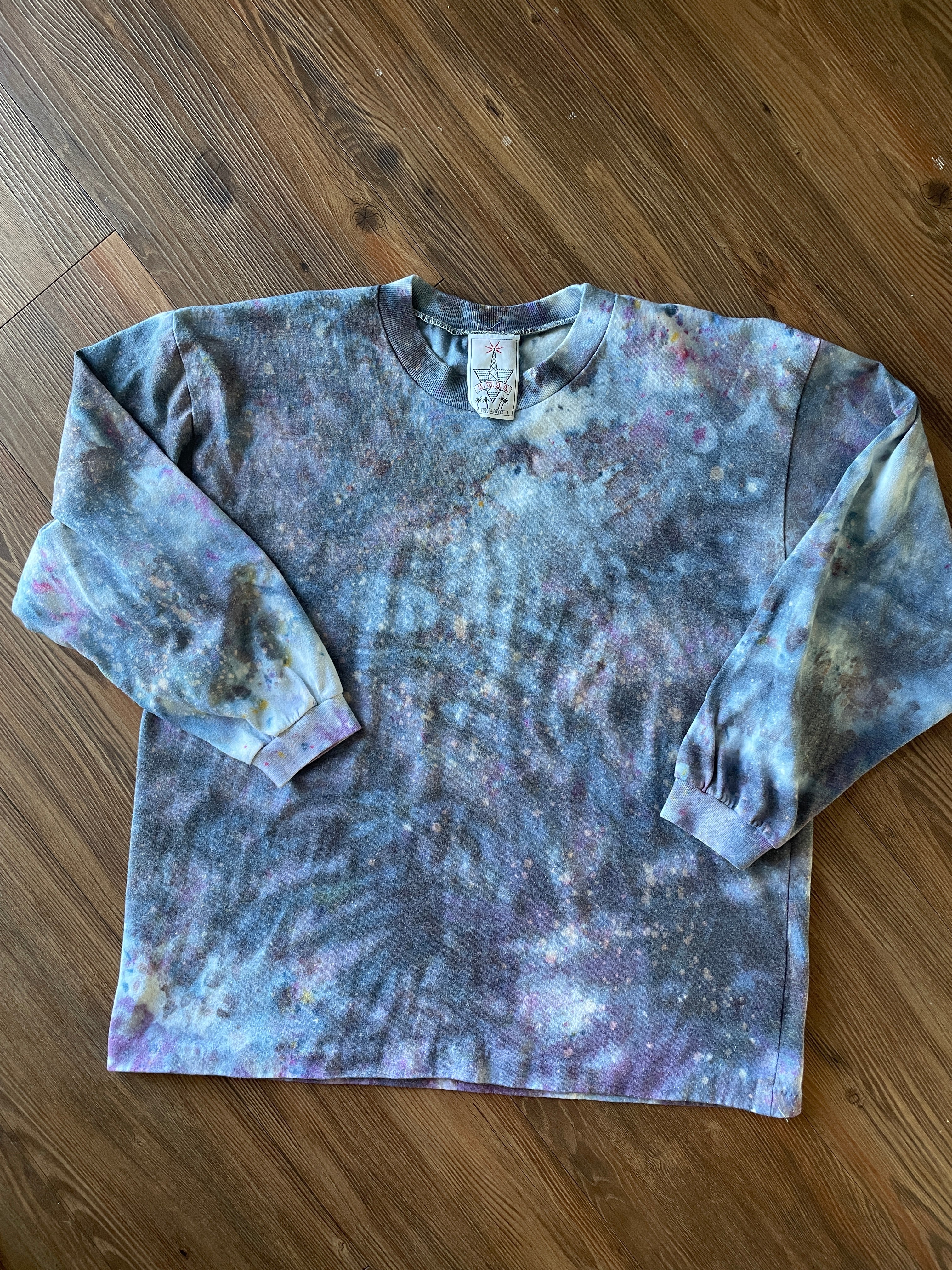 Small Men’s Marble Dye Handmade Tie Dye T-Shirt | White, Grey, and Black Galaxy Dye Long Sleeve