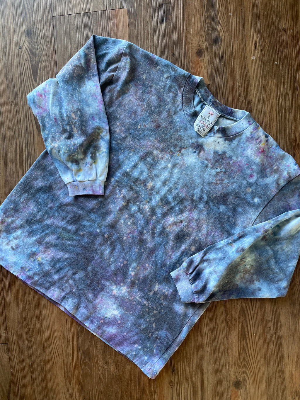 Small Men’s Marble Dye Handmade Tie Dye T-Shirt | White, Grey, and Black Galaxy Dye Long Sleeve