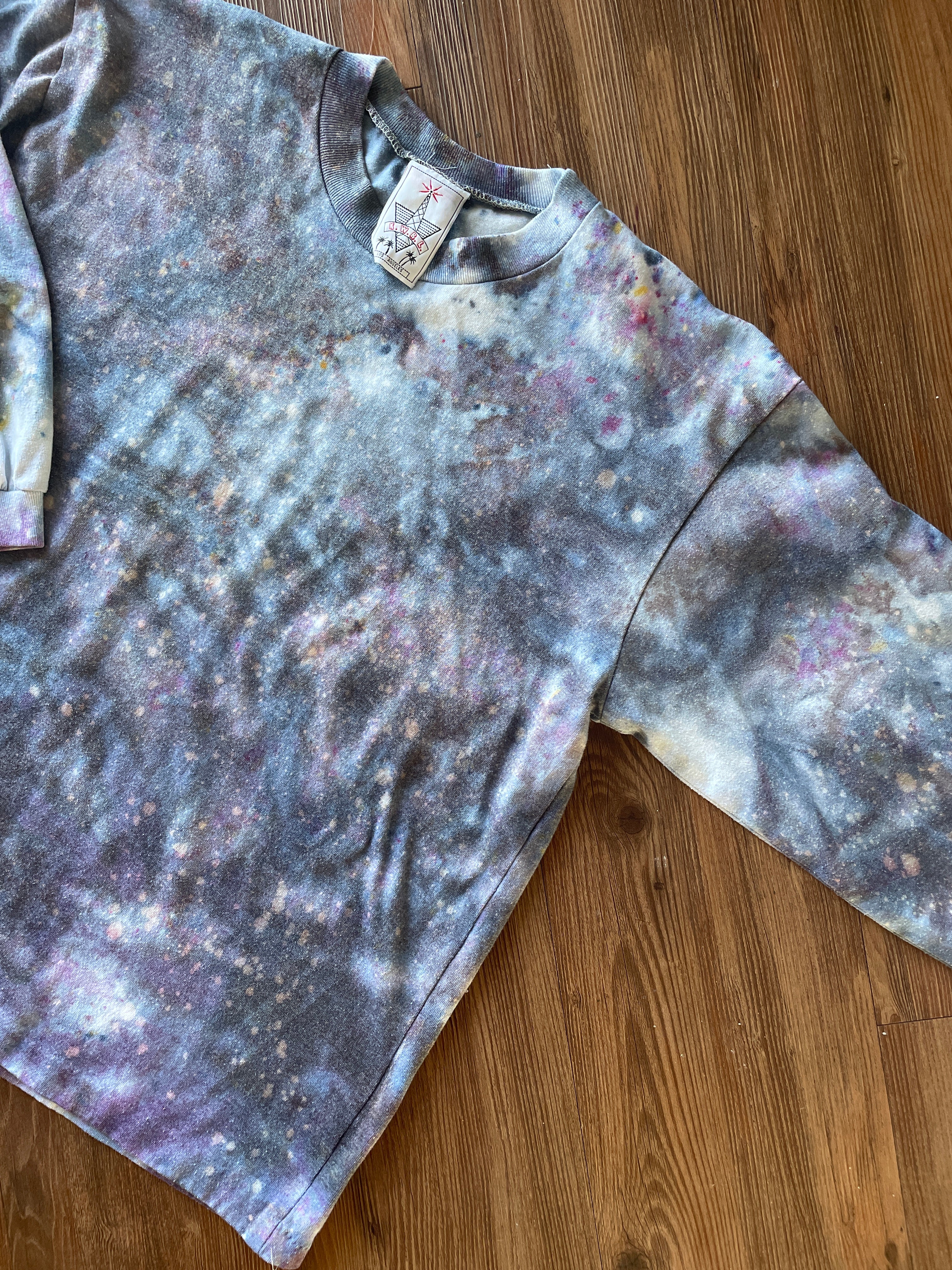 Small Men’s Marble Dye Handmade Tie Dye T-Shirt | White, Grey, and Black Galaxy Dye Long Sleeve