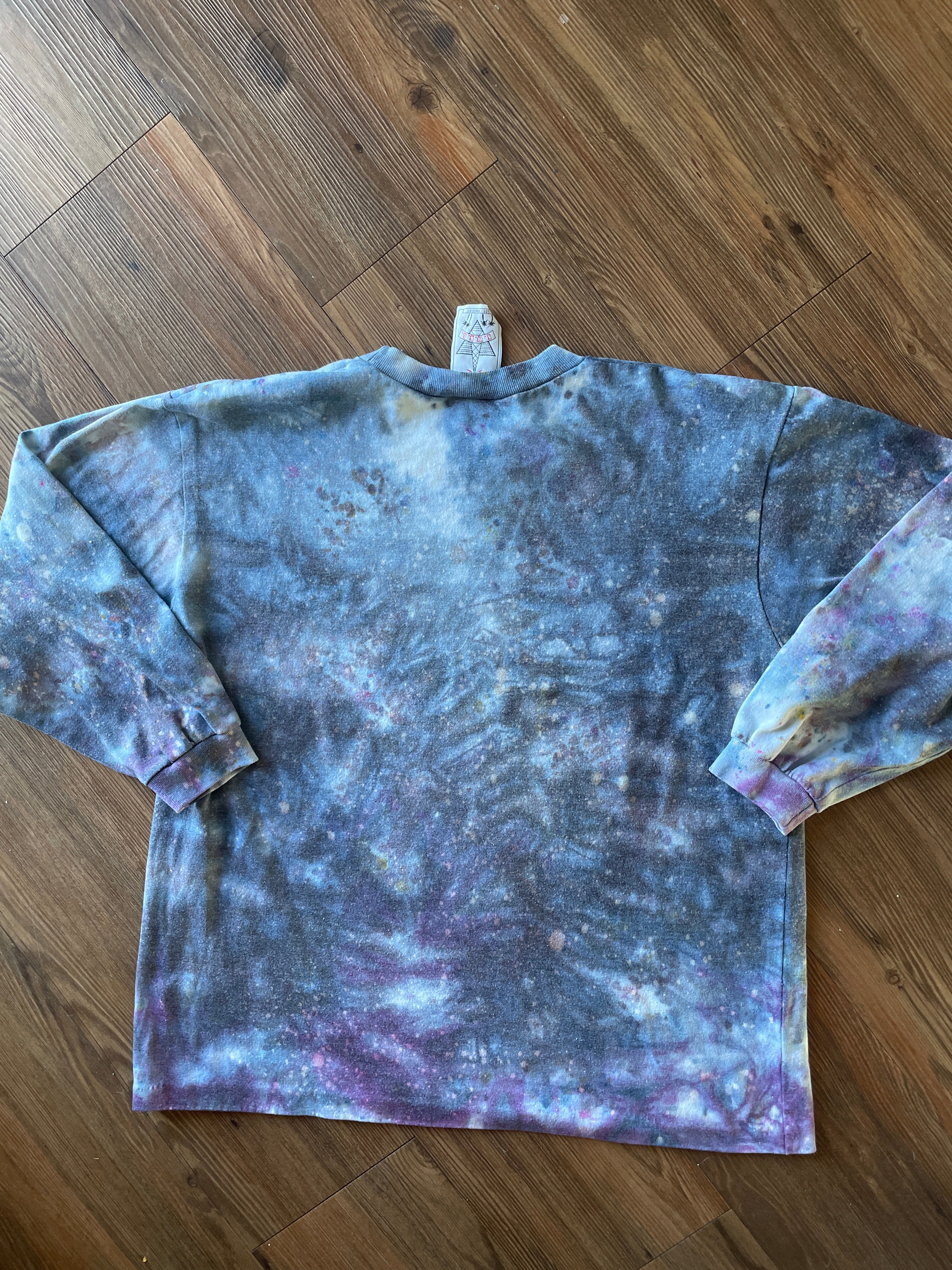 Small Men’s Marble Dye Handmade Tie Dye T-Shirt | White, Grey, and Black Galaxy Dye Long Sleeve