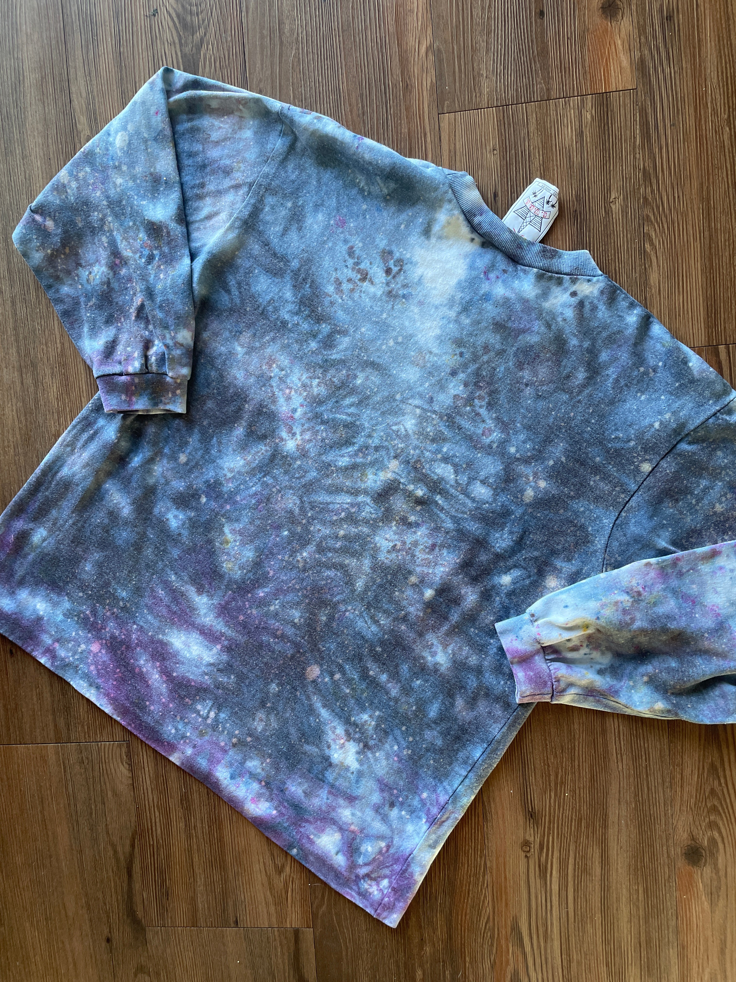 Small Men’s Marble Dye Handmade Tie Dye T-Shirt | White, Grey, and Black Galaxy Dye Long Sleeve
