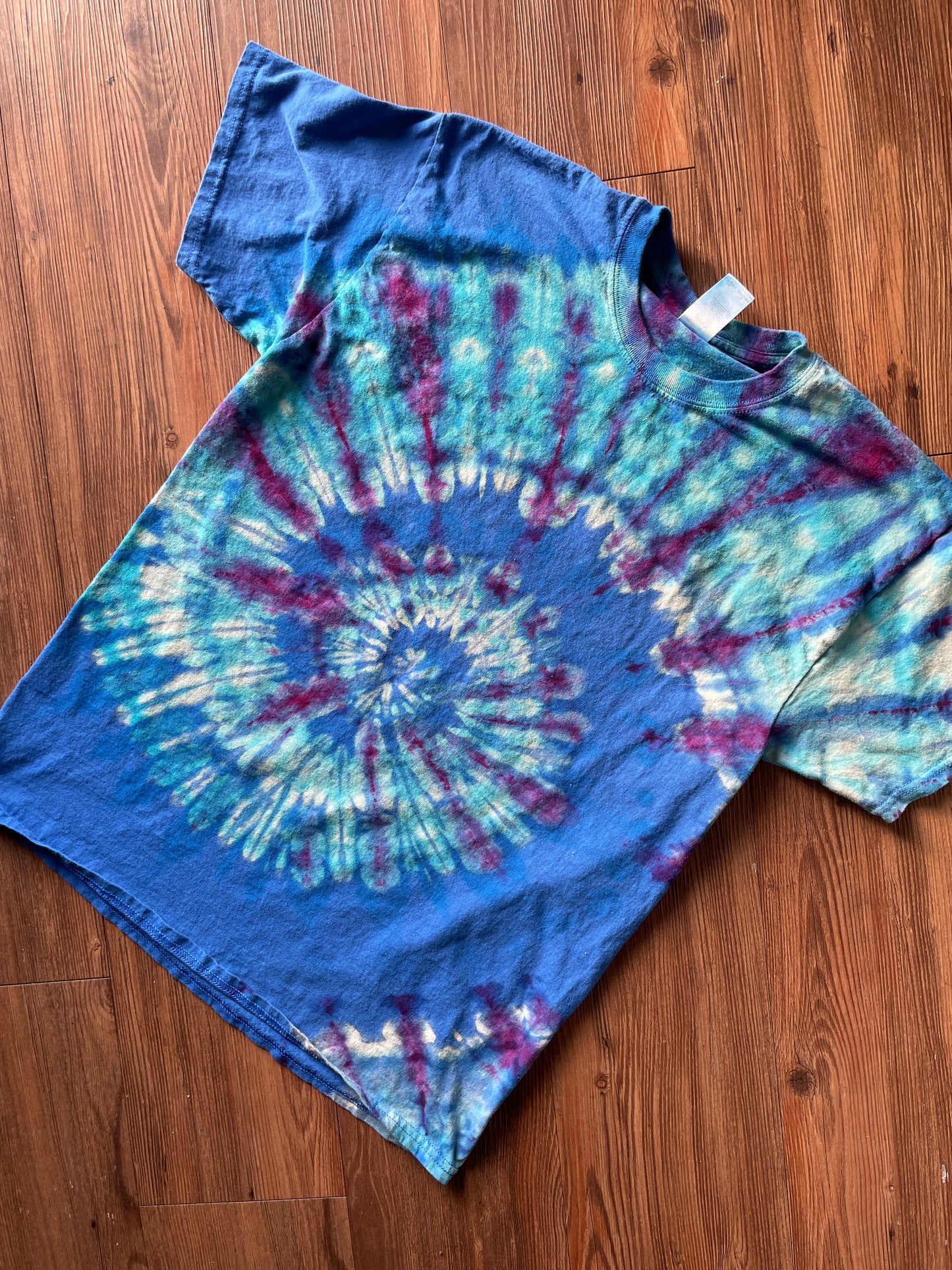 LARGE Men’s Blue Galaxy Spiral Reverse Tie Dye T-Shirt | Blue and White Ice Dye Short Sleeve