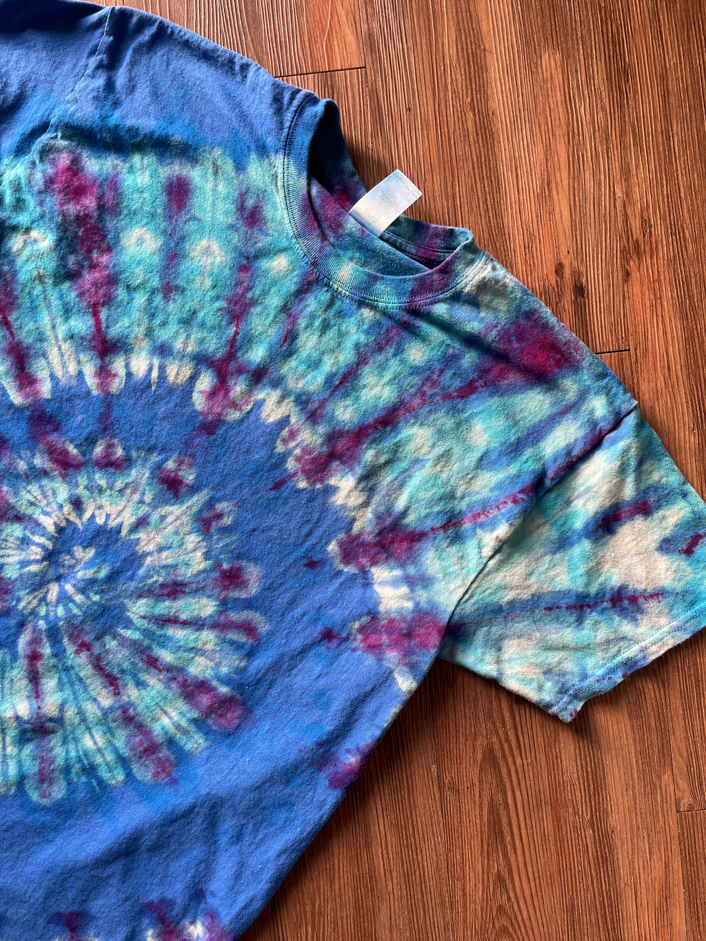 LARGE Men’s Blue Galaxy Spiral Reverse Tie Dye T-Shirt | Blue and White Ice Dye Short Sleeve