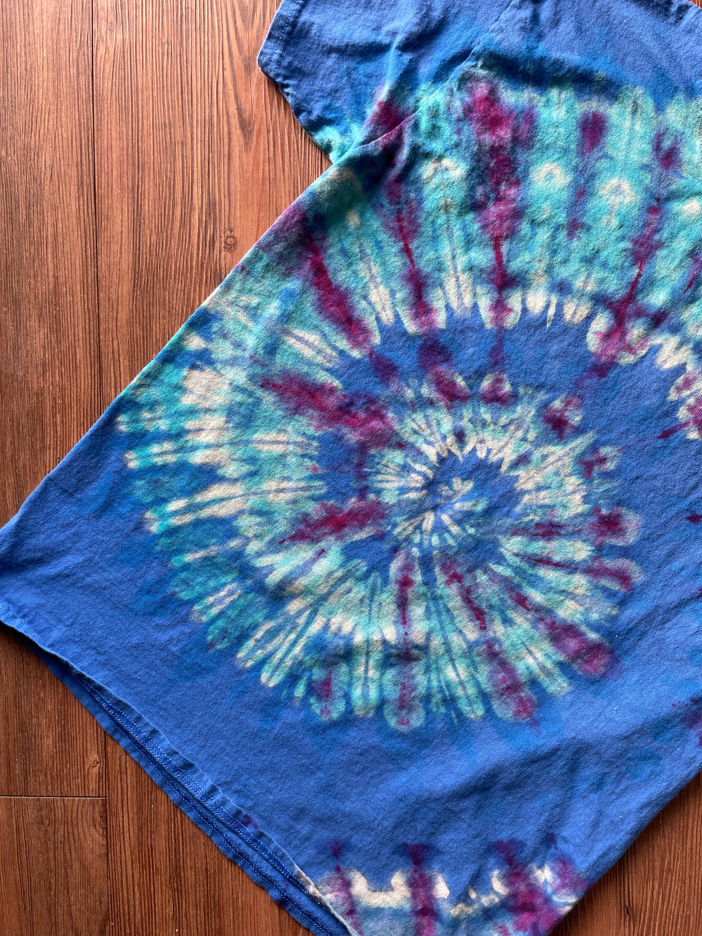 LARGE Men’s Blue Galaxy Spiral Reverse Tie Dye T-Shirt | Blue and White Ice Dye Short Sleeve