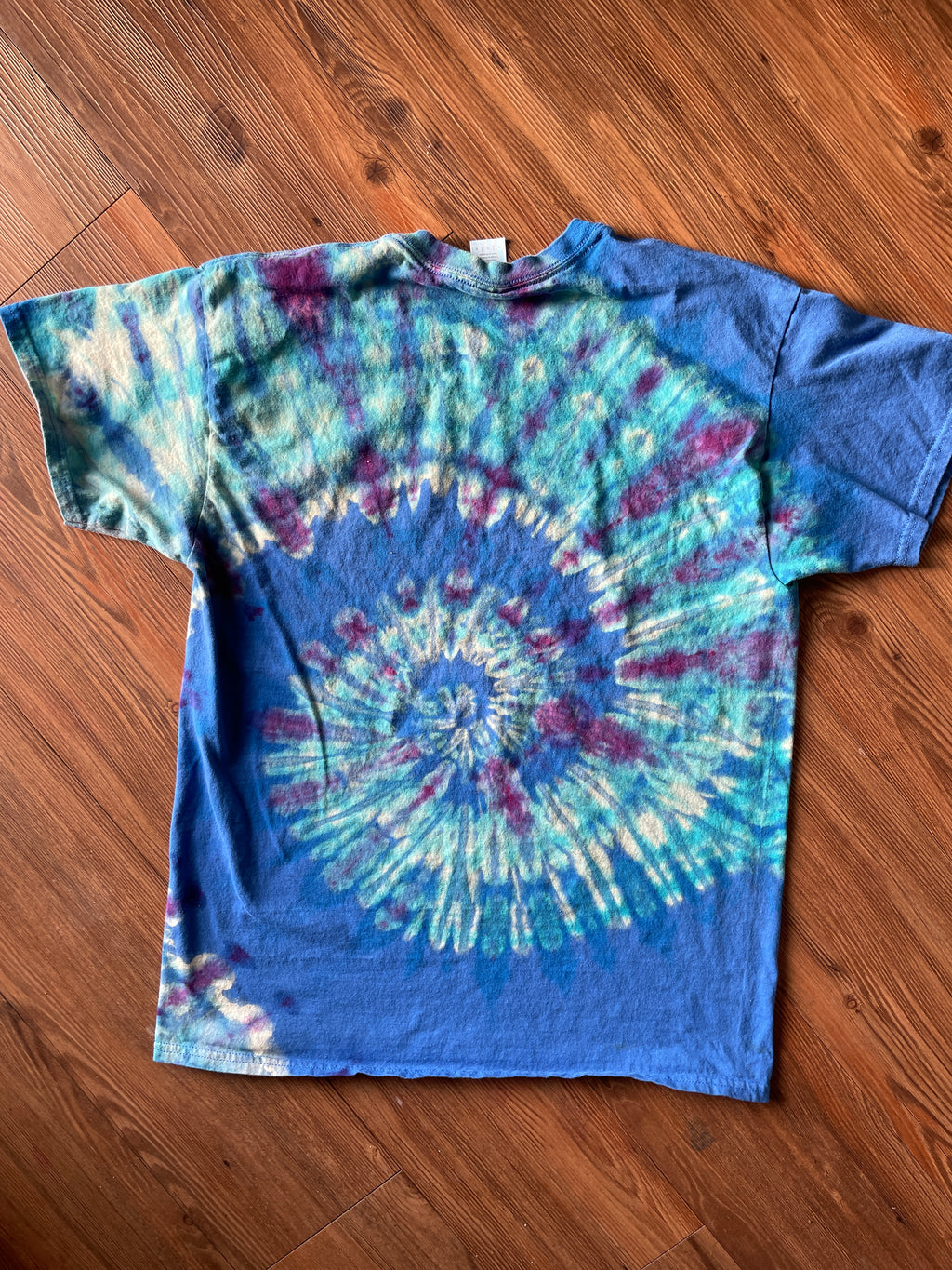LARGE Men’s Blue Galaxy Spiral Reverse Tie Dye T-Shirt | Blue and White Ice Dye Short Sleeve