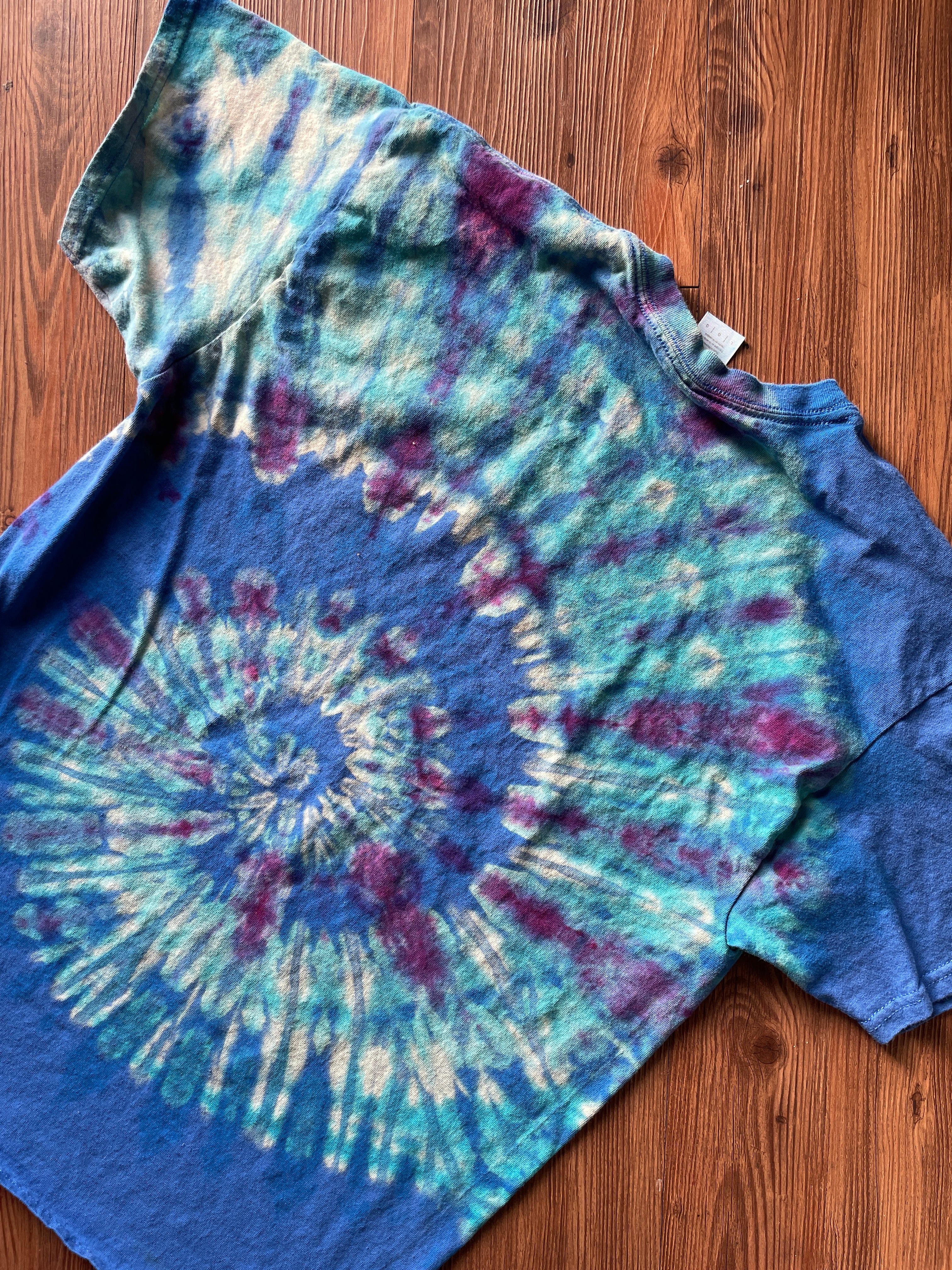 LARGE Men’s Blue Galaxy Spiral Reverse Tie Dye T-Shirt | Blue and White Ice Dye Short Sleeve