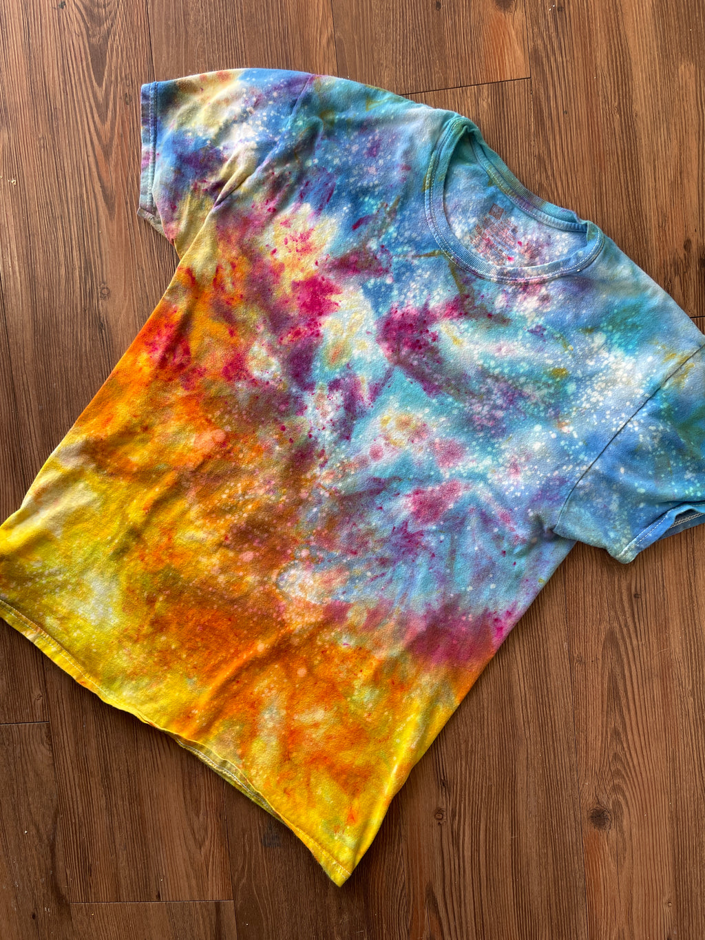 MEDIUM Men's Sunrise Galaxy Tie Dye T-Shirt | Blue, Pink and Yellow Ice Dye Short Sleeve