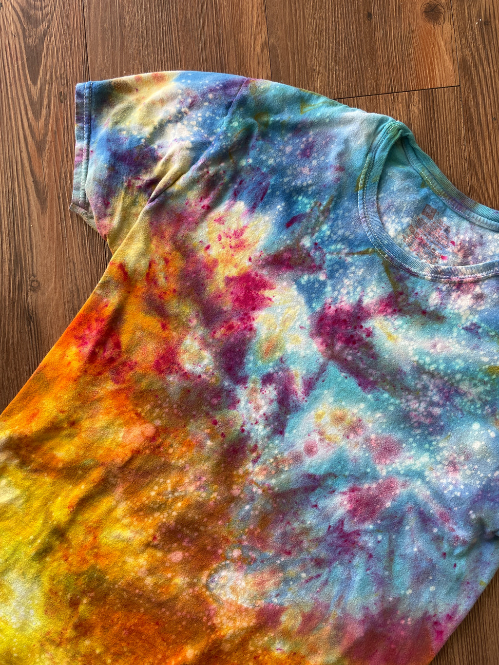 MEDIUM Men's Sunrise Galaxy Tie Dye T-Shirt | Blue, Pink and Yellow Ice Dye Short Sleeve
