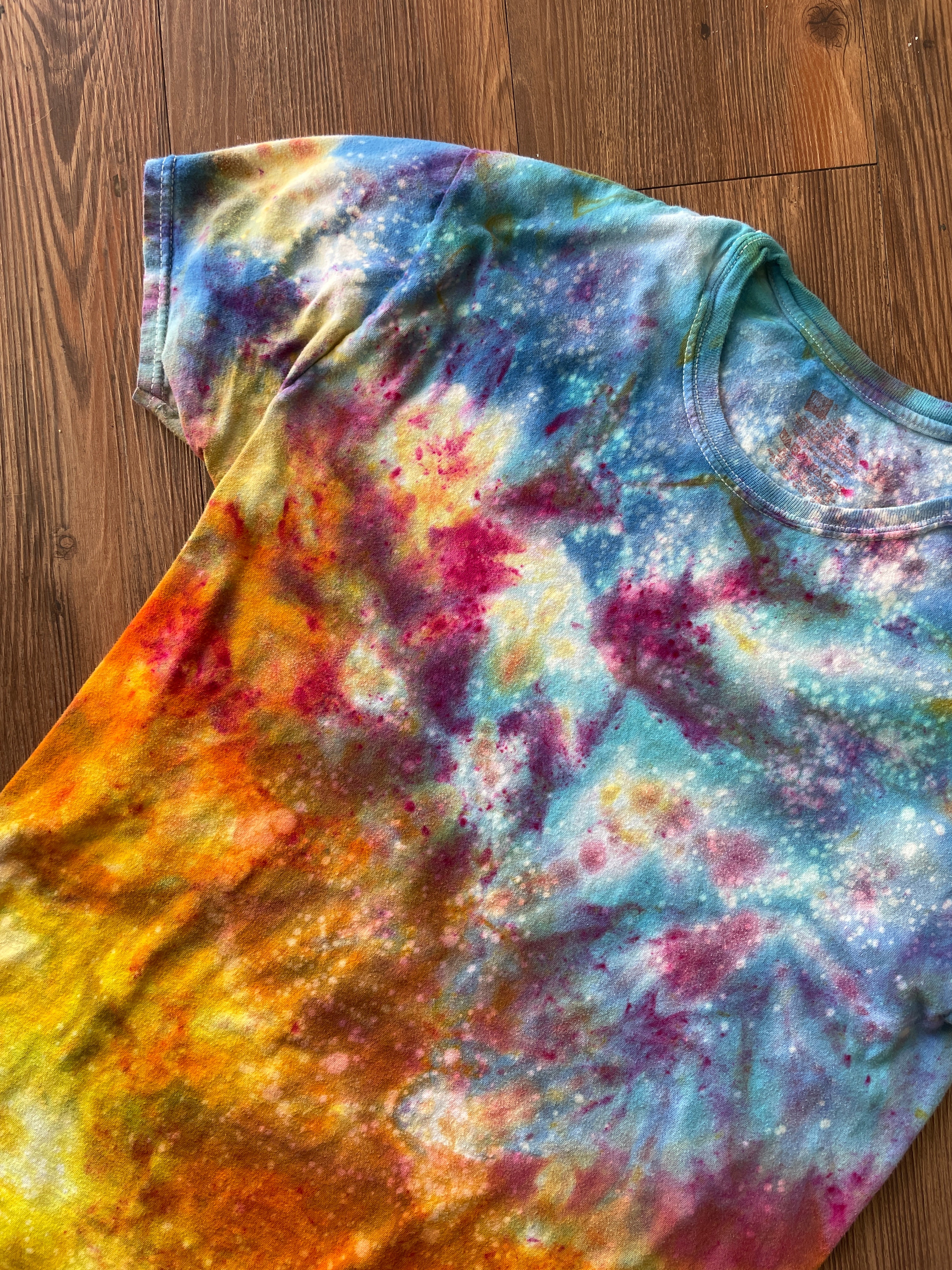 MEDIUM Men's Sunrise Galaxy Tie Dye T-Shirt | Blue, Pink and Yellow Ice Dye Short Sleeve