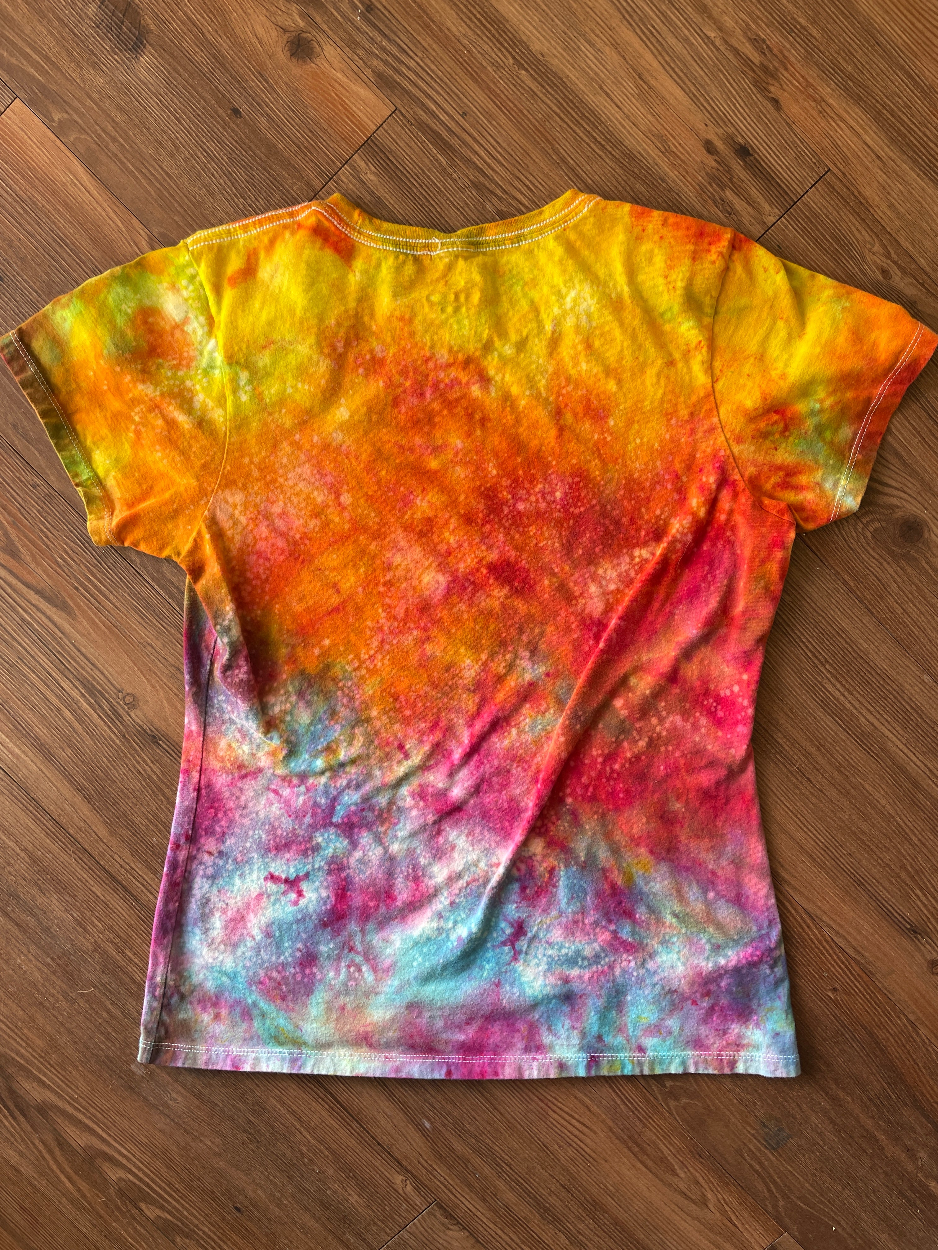 MEDIUM Women's Ratatoille Parise Sunrise Galaxy Tie Dye T-Shirt | Blue, Pink and Yellow Ice Dye Short Sleeve