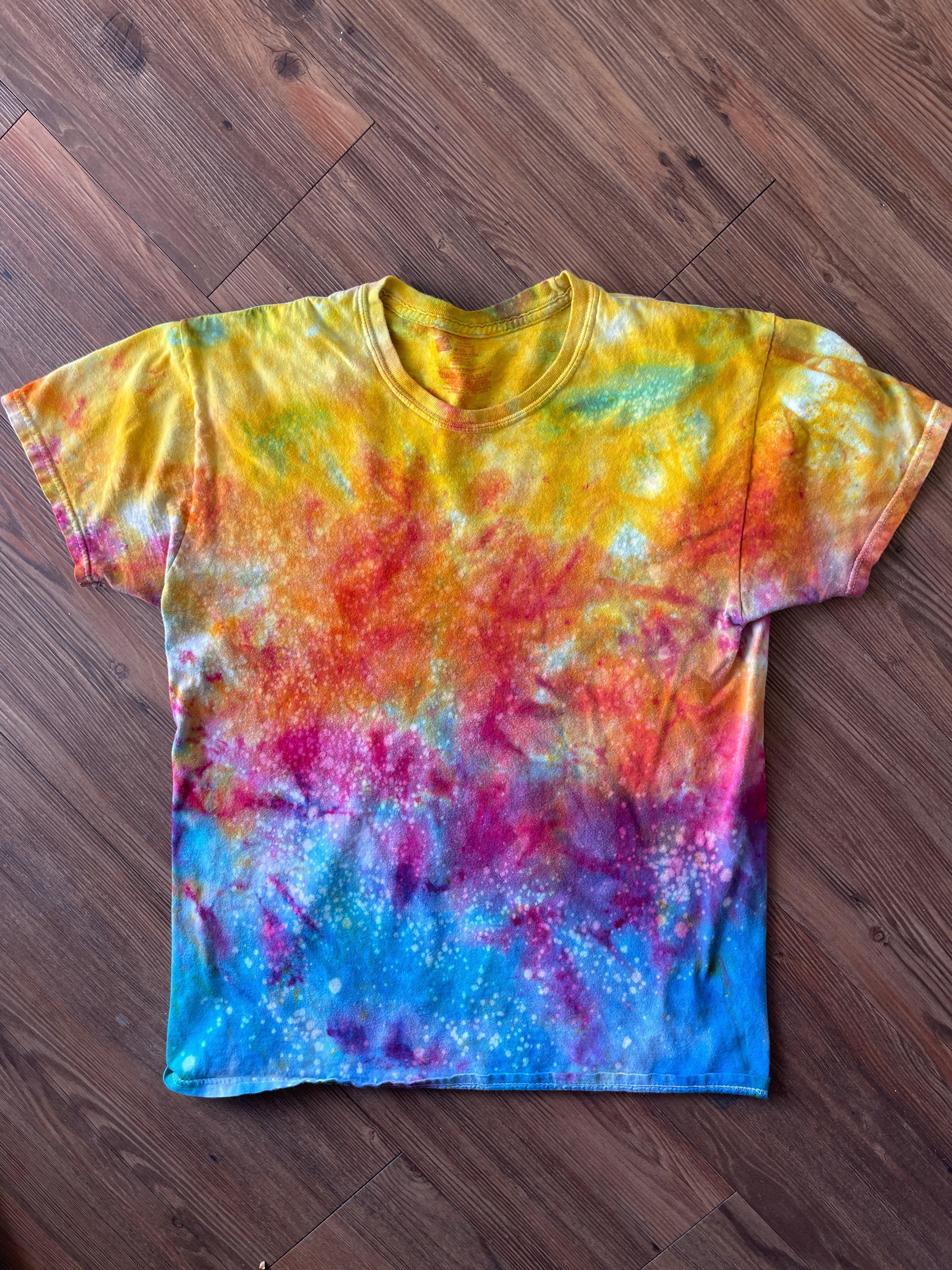 MEDIUM Men's Sunrise Galaxy Tie Dye T-Shirt | Blue, Pink and Yellow Ice Dye Short Sleeve