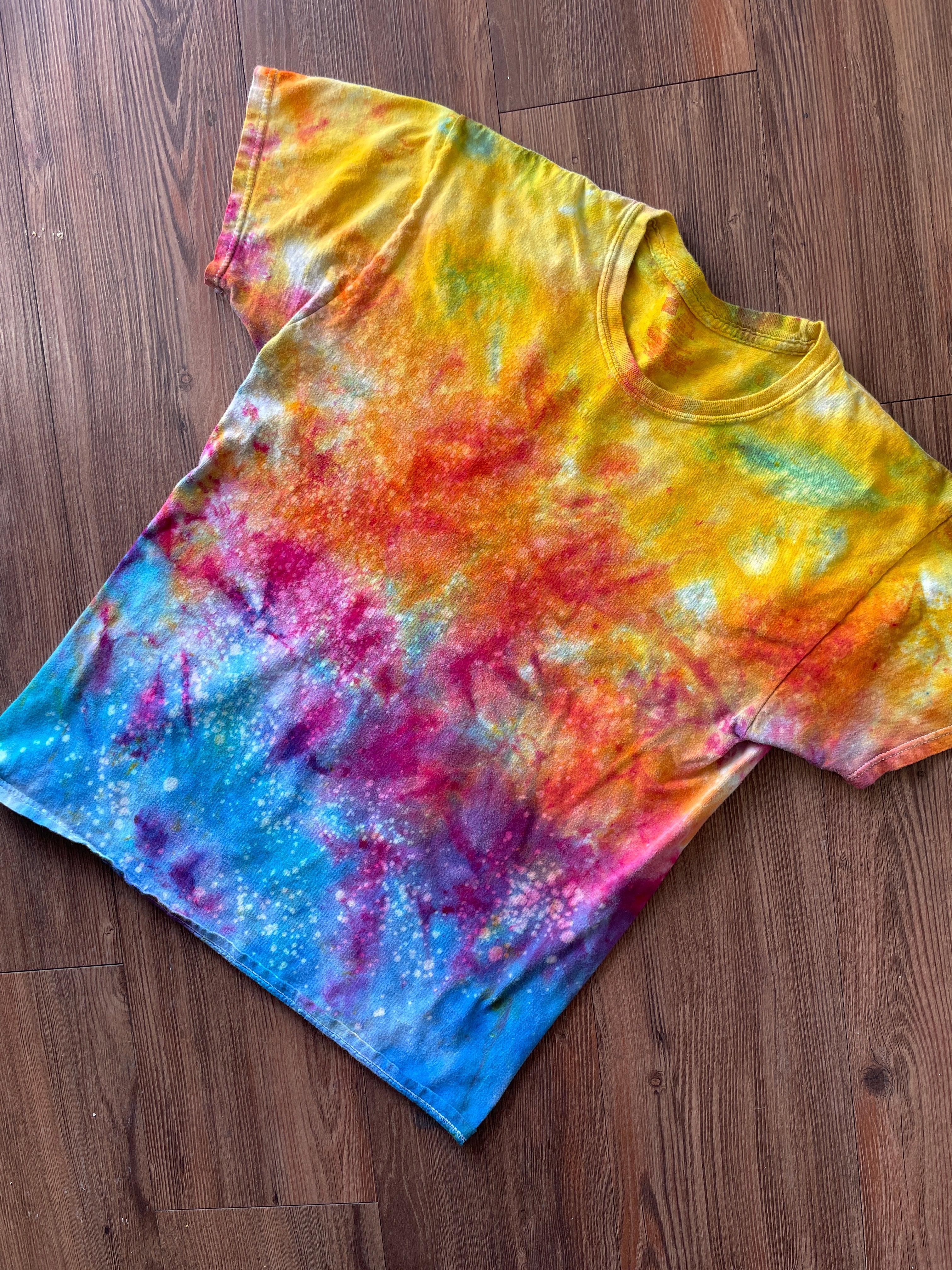 MEDIUM Men's Sunrise Galaxy Tie Dye T-Shirt | Blue, Pink and Yellow Ice Dye Short Sleeve