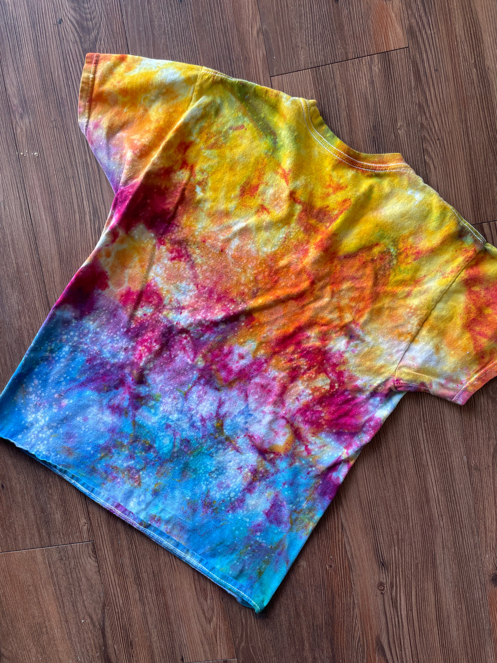MEDIUM Men's Sunrise Galaxy Tie Dye T-Shirt | Blue, Pink and Yellow Ice Dye Short Sleeve