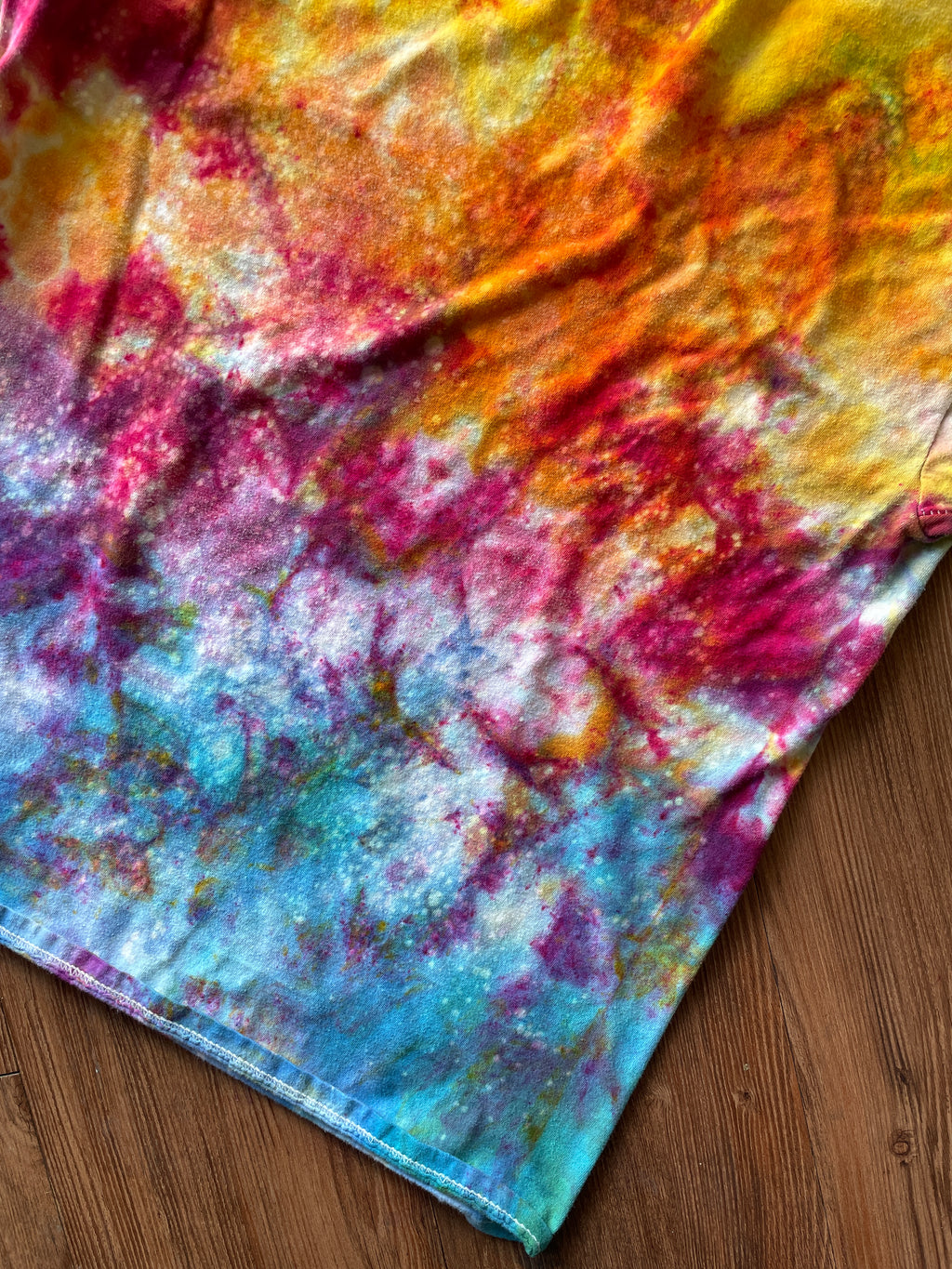 MEDIUM Men's Sunrise Galaxy Tie Dye T-Shirt | Blue, Pink and Yellow Ice Dye Short Sleeve