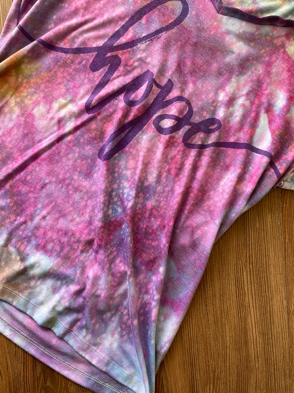 LARGE Women's HOPE Galaxy Tie Dye T-Shirt | Pink and Purple Ice Dye Short Sleeve