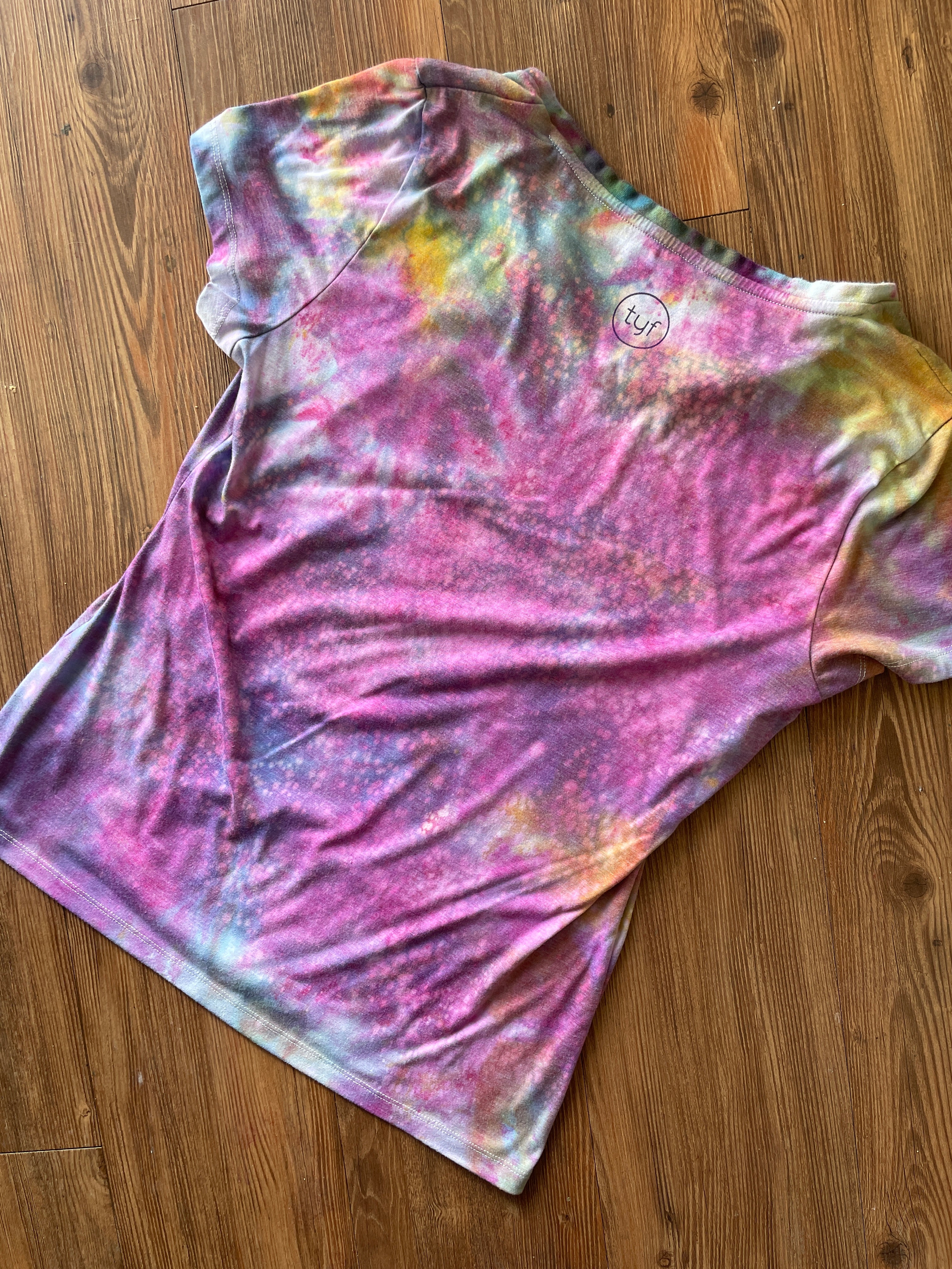 LARGE Women's HOPE Galaxy Tie Dye T-Shirt | Pink and Purple Ice Dye Short Sleeve