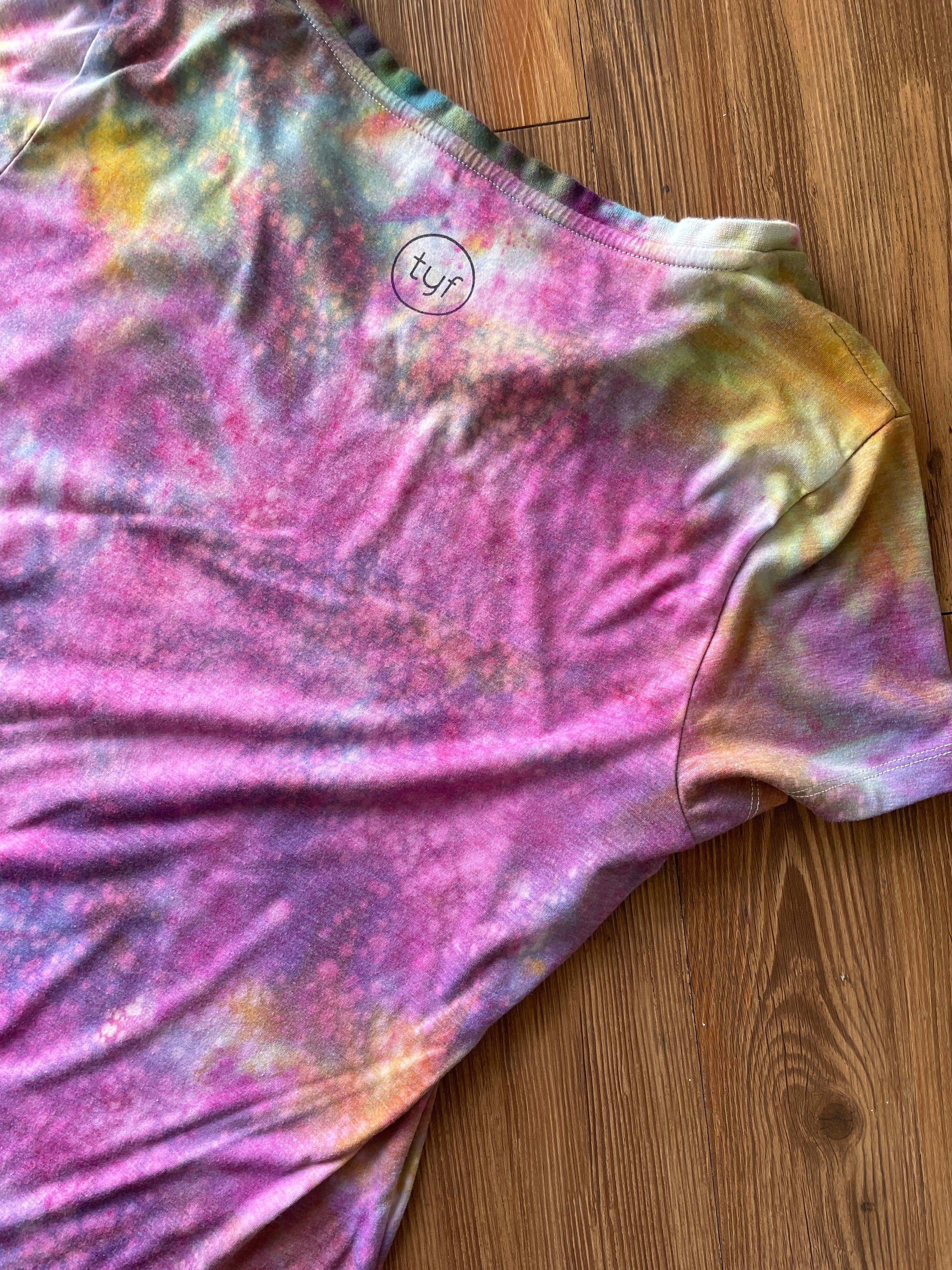 LARGE Women's HOPE Galaxy Tie Dye T-Shirt | Pink and Purple Ice Dye Short Sleeve
