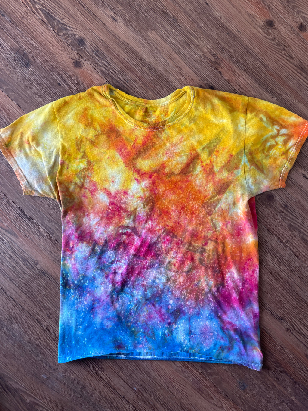 MEDIUM Men's Sunrise Galaxy Tie Dye T-Shirt | Blue, Pink and Yellow Ice Dye Short Sleeve