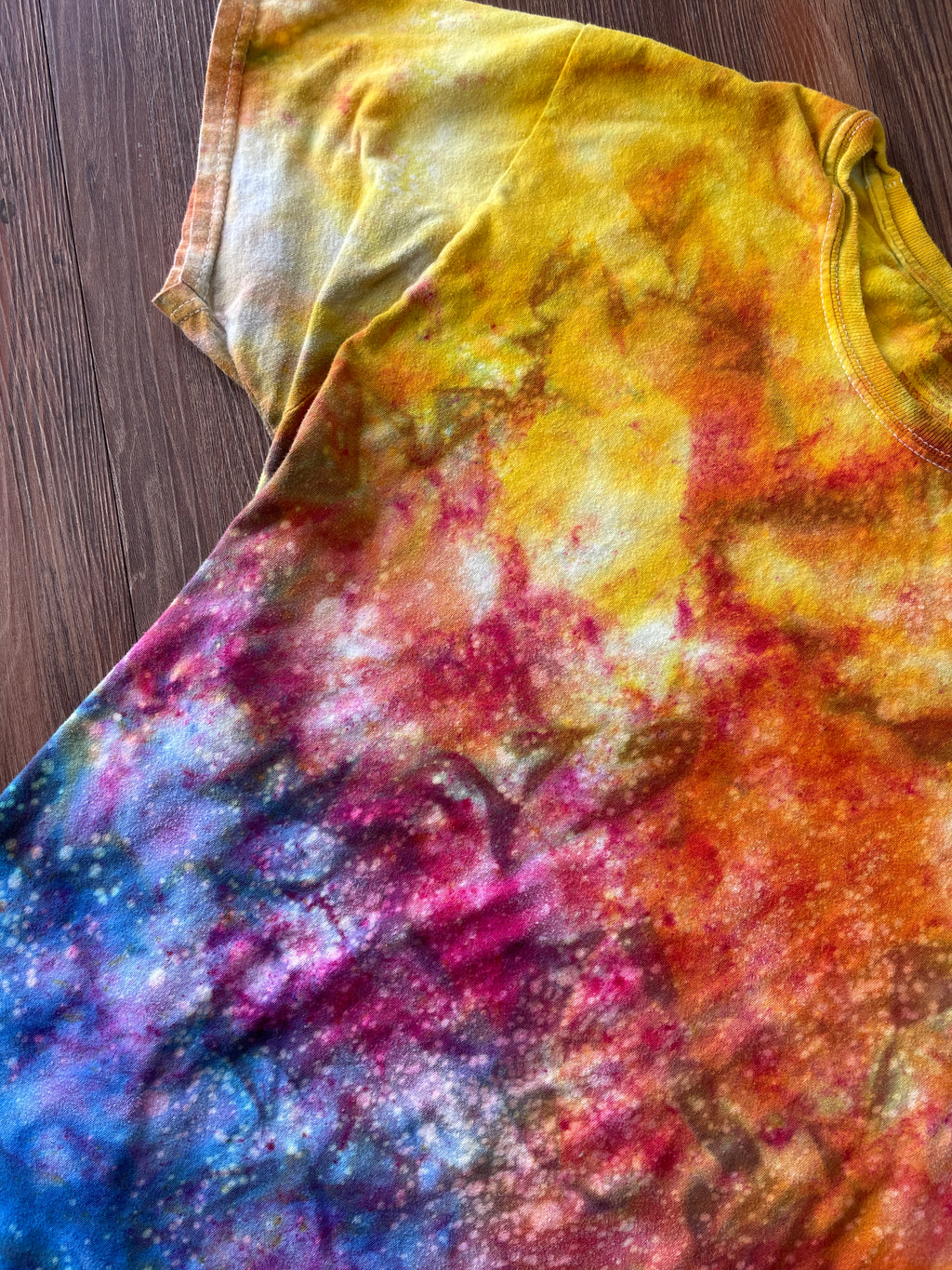 MEDIUM Men's Sunrise Galaxy Tie Dye T-Shirt | Blue, Pink and Yellow Ice Dye Short Sleeve
