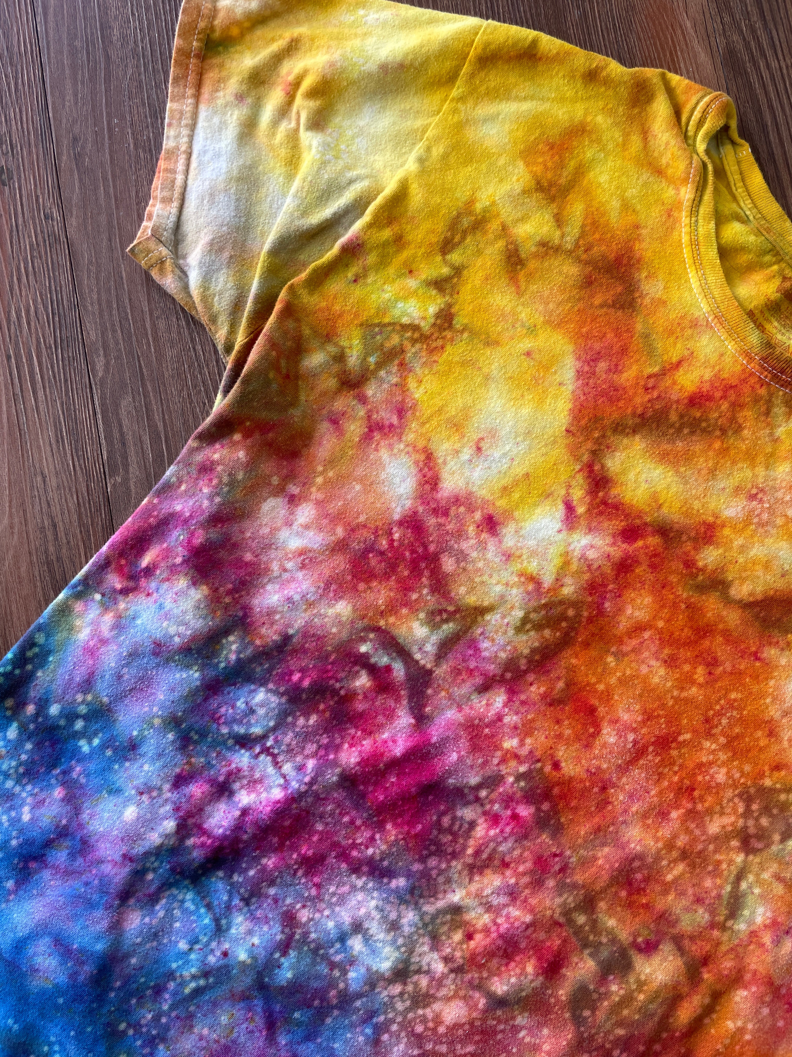 MEDIUM Men's Sunrise Galaxy Tie Dye T-Shirt | Blue, Pink and Yellow Ice Dye Short Sleeve