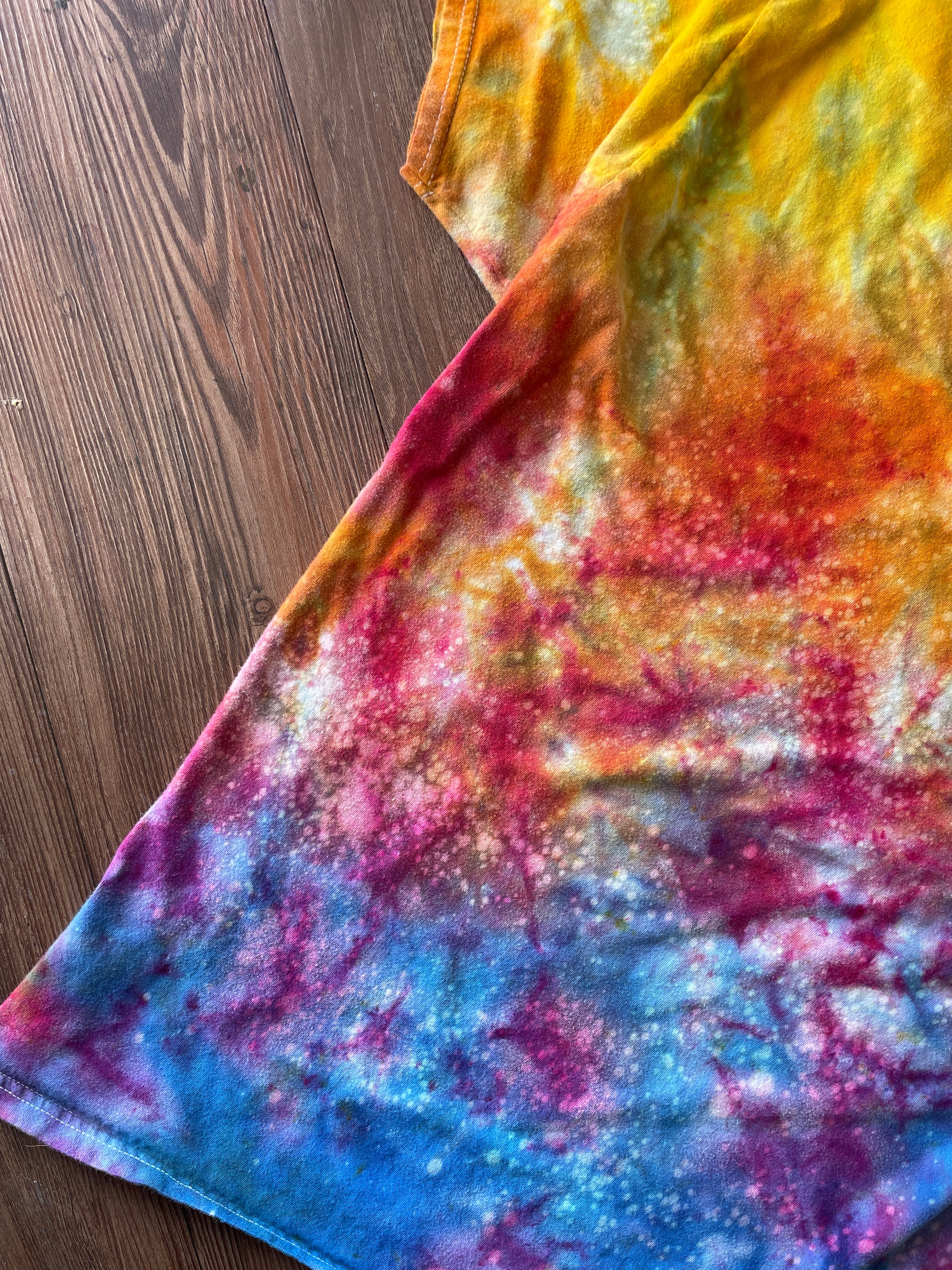 MEDIUM Men's Sunrise Galaxy Tie Dye T-Shirt | Blue, Pink and Yellow Ice Dye Short Sleeve